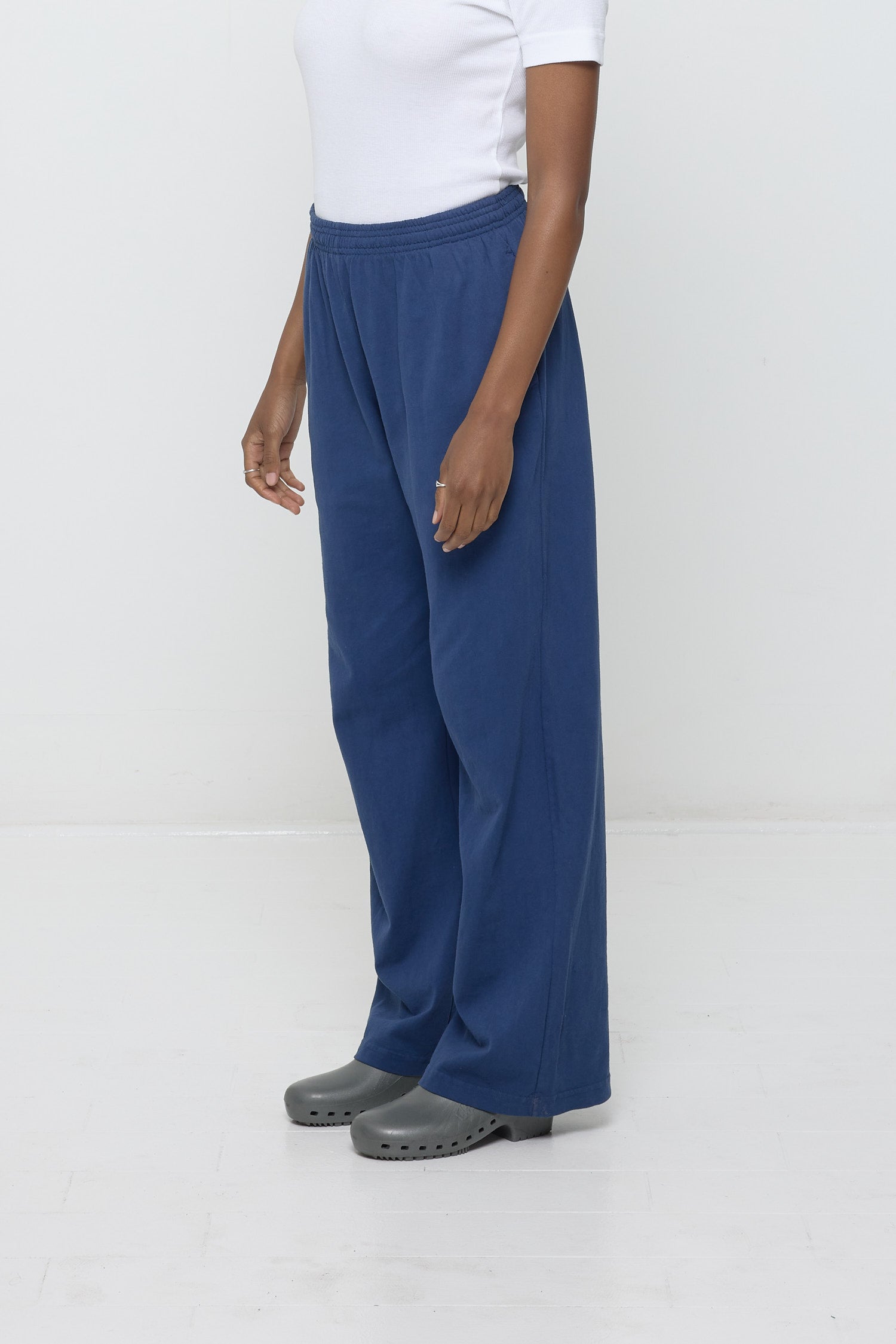 Side view showing relaxed fit and outseam.