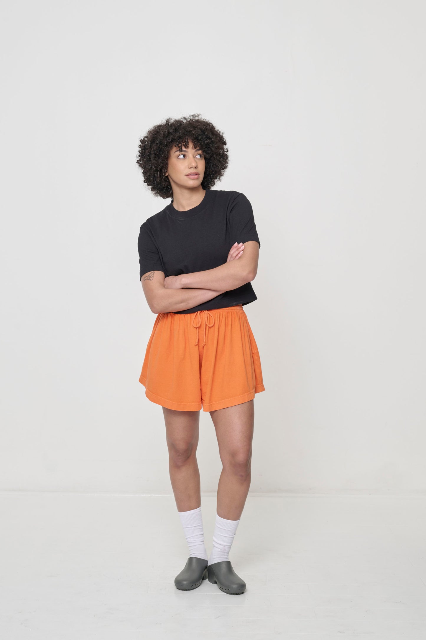 Casual styling with Tubular Shorts.