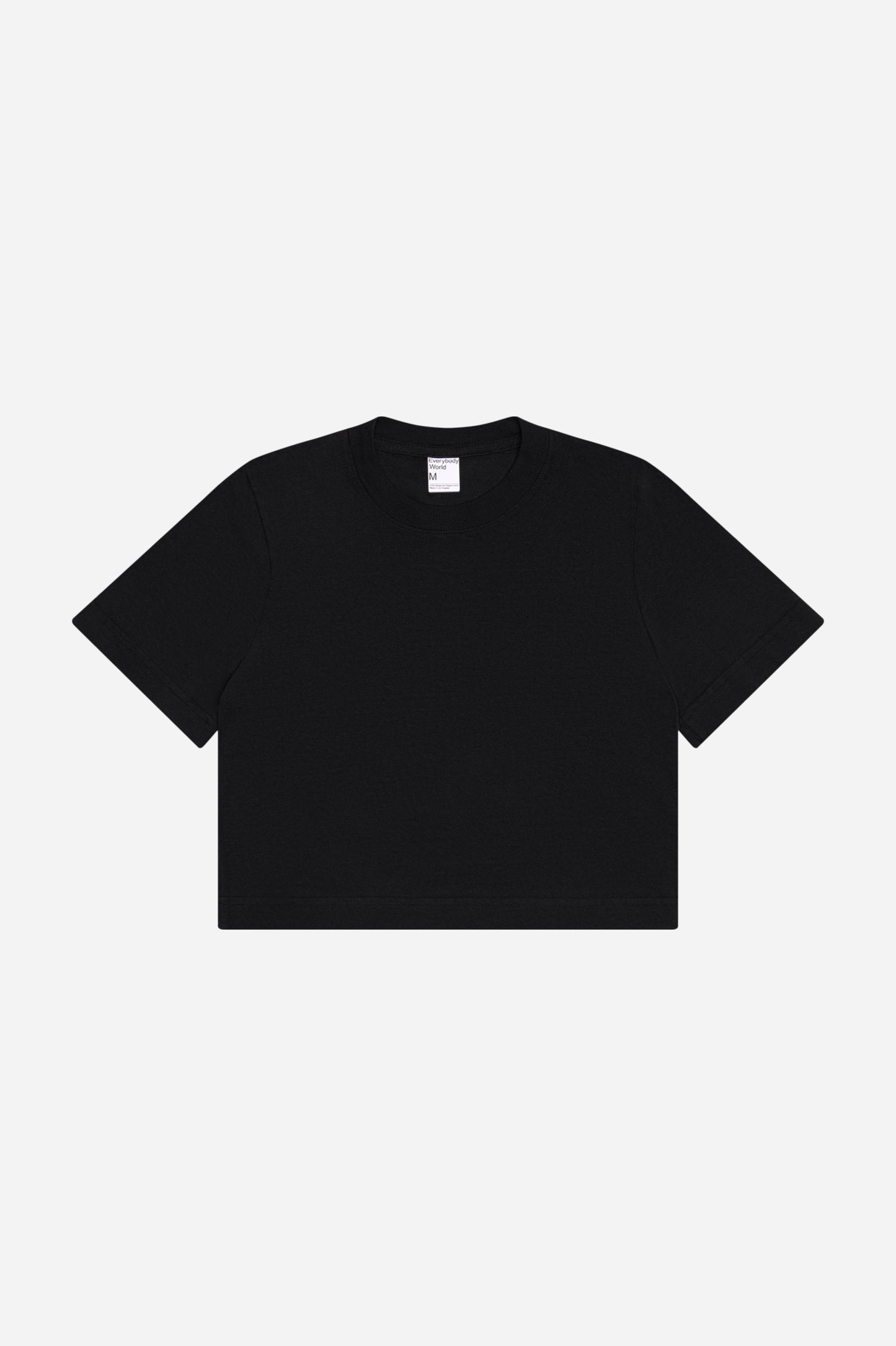 Flat lay showing t-shirt's cropped silhouette