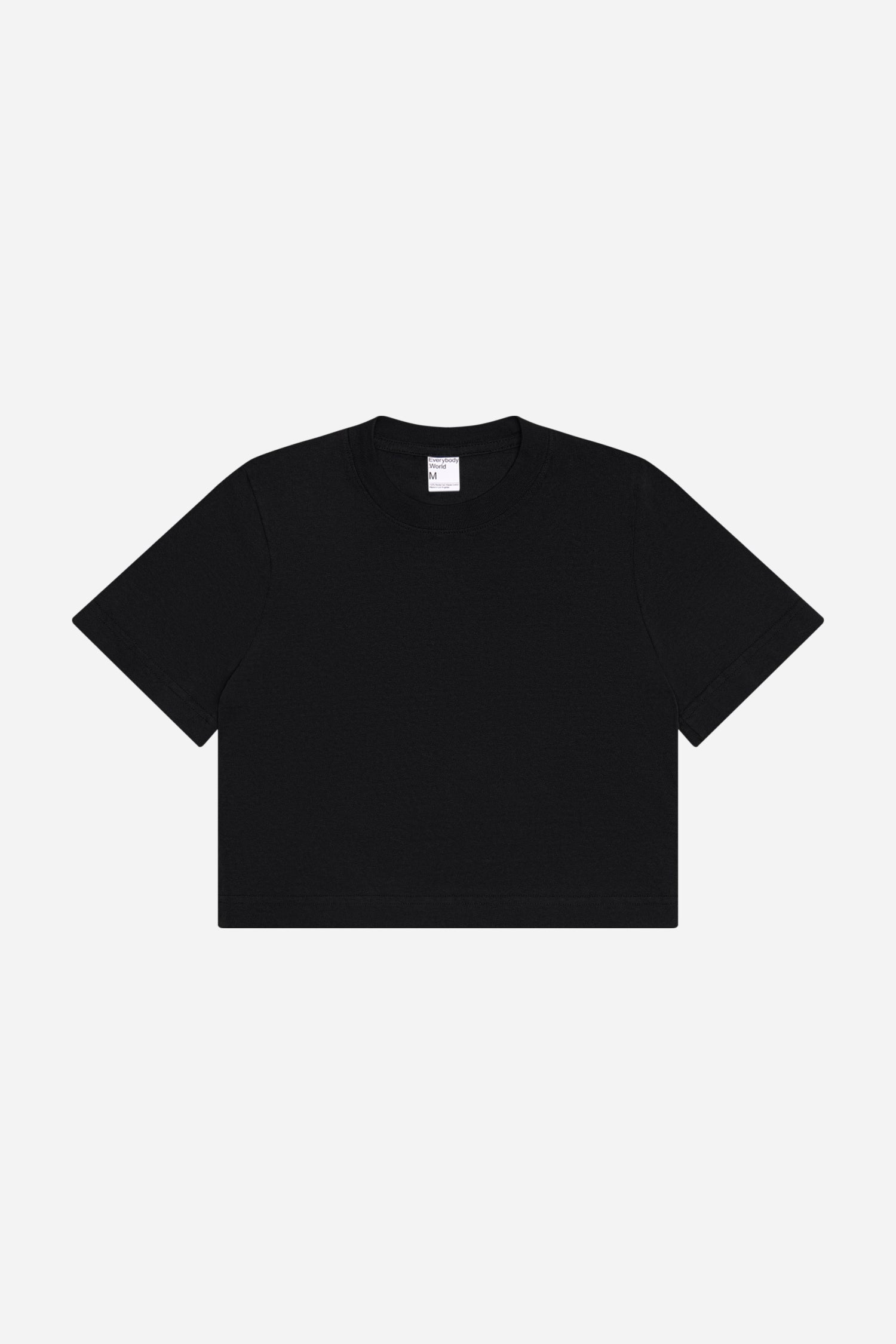 Flat lay showing t-shirt's cropped silhouette