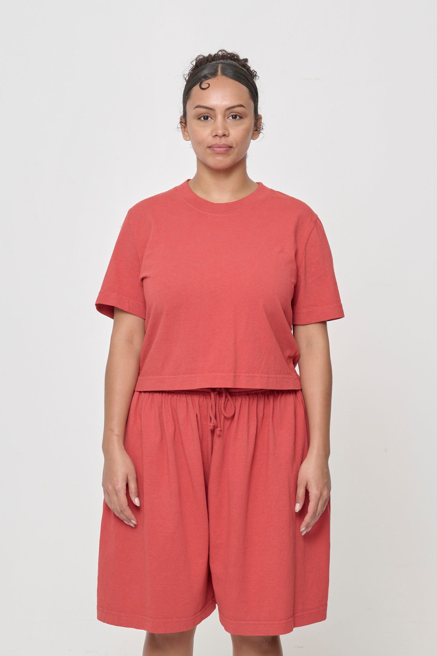 Front view showing classic crew neck and short sleeve silhouette.