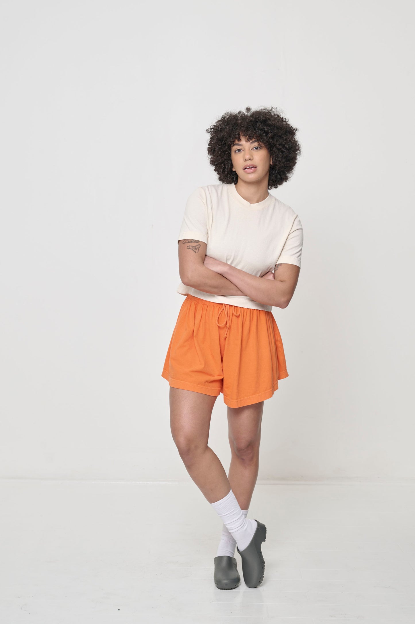 Casual styling with Tubular Shorts.