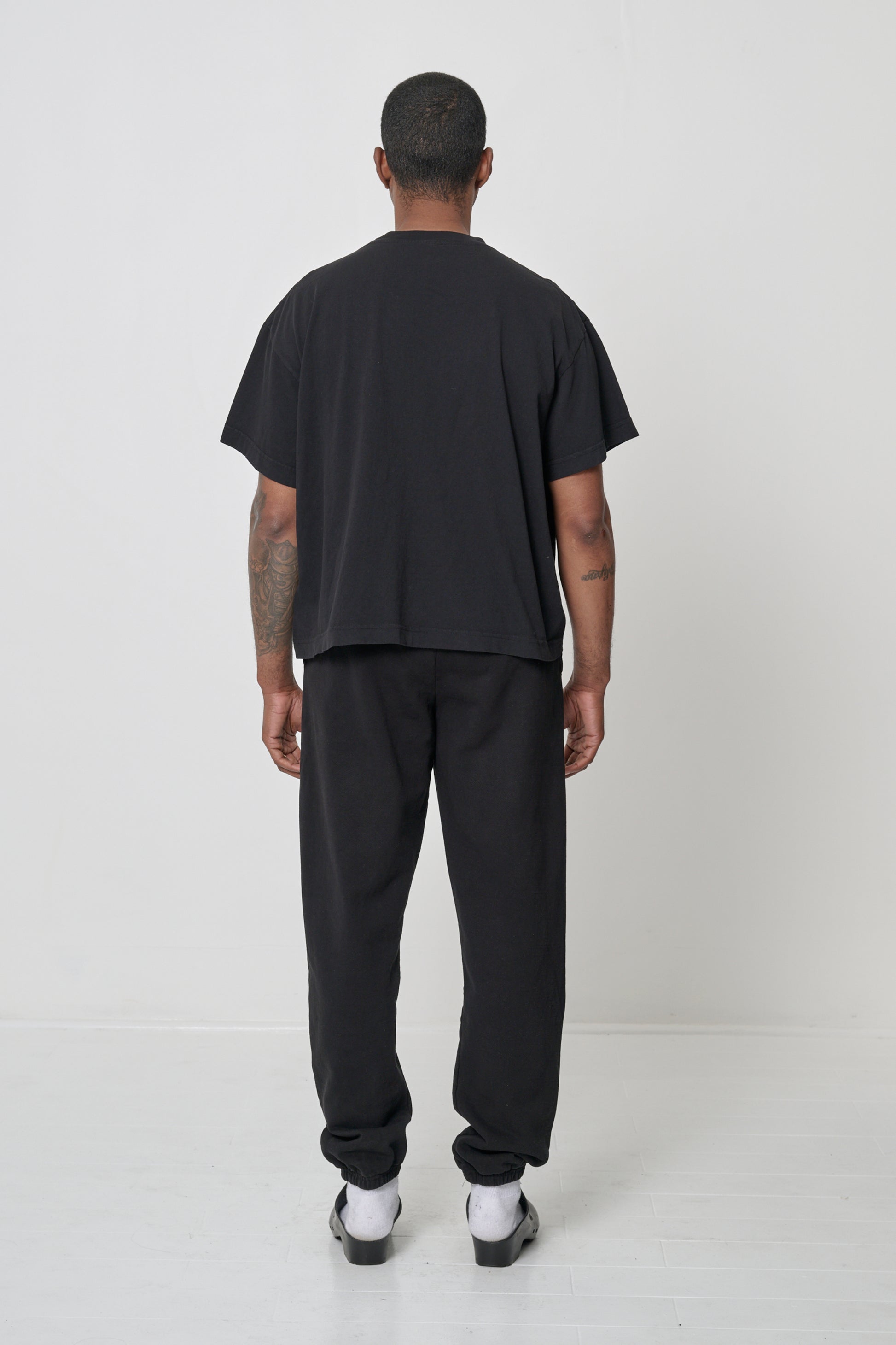 Back view showing relaxed boxy fit.