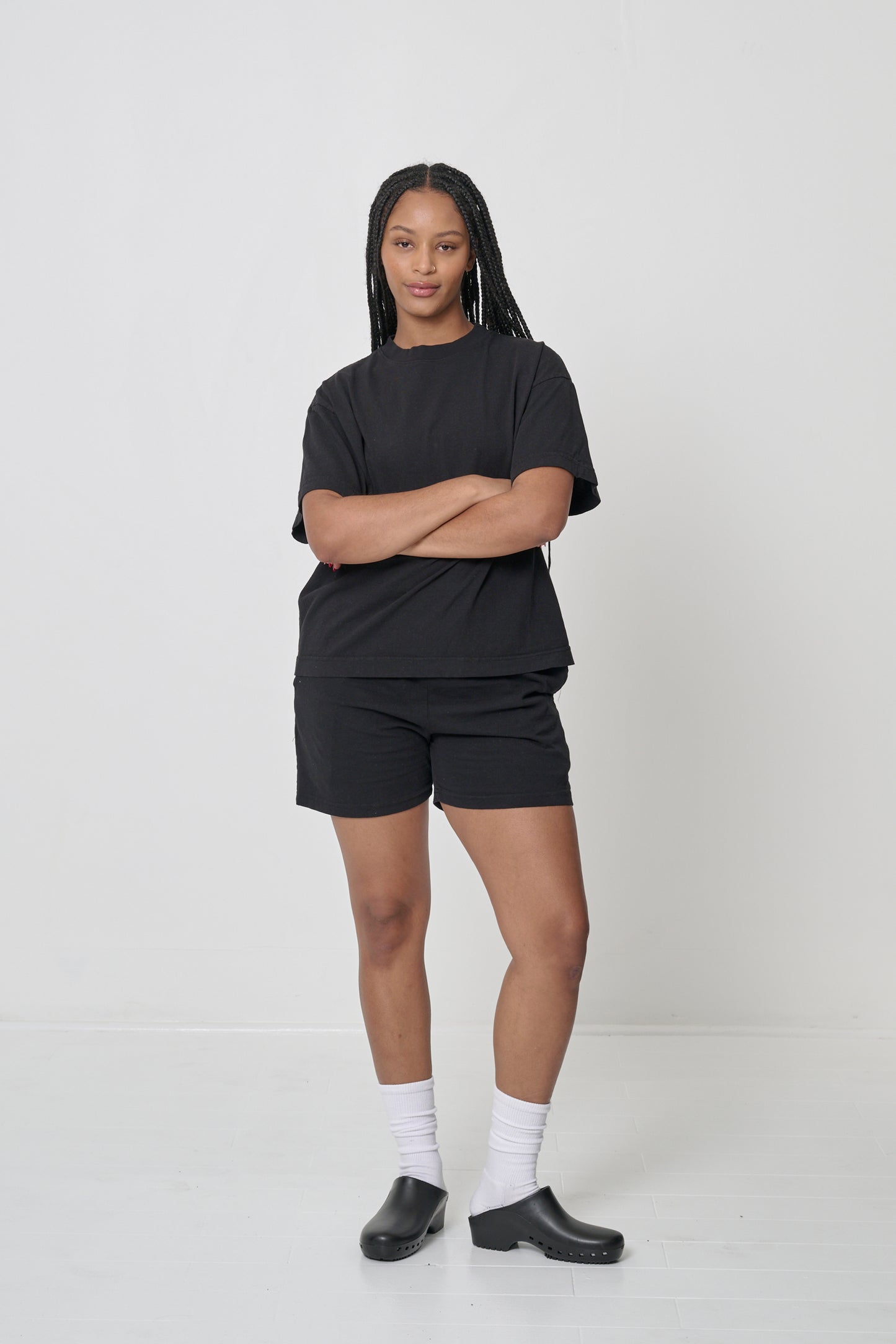 Styled with matching Everyday Shorts and Calzuro clogs.