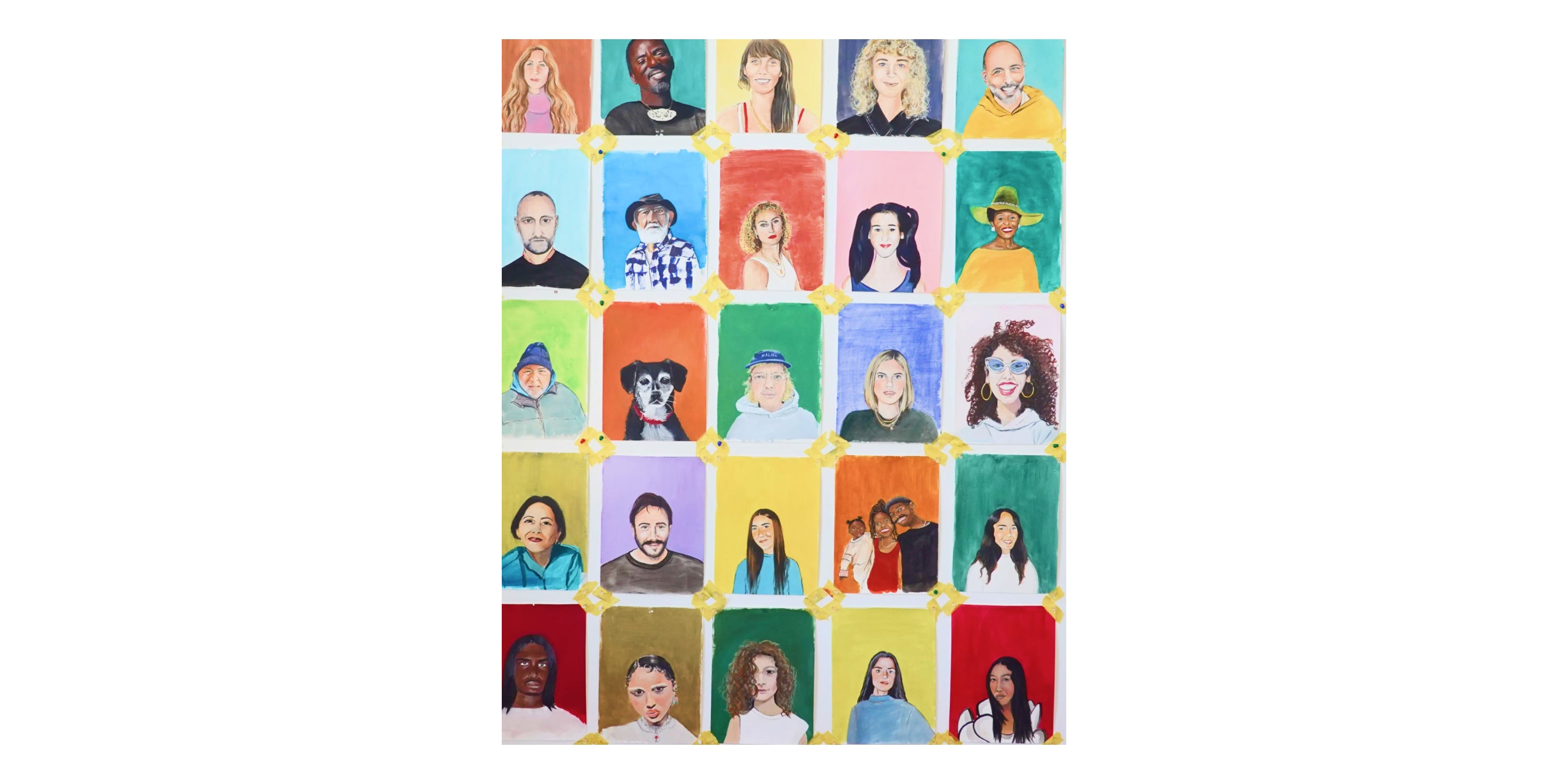 Grid of portraits of Everybody.World contributors, illustrated by Lara Apponyi