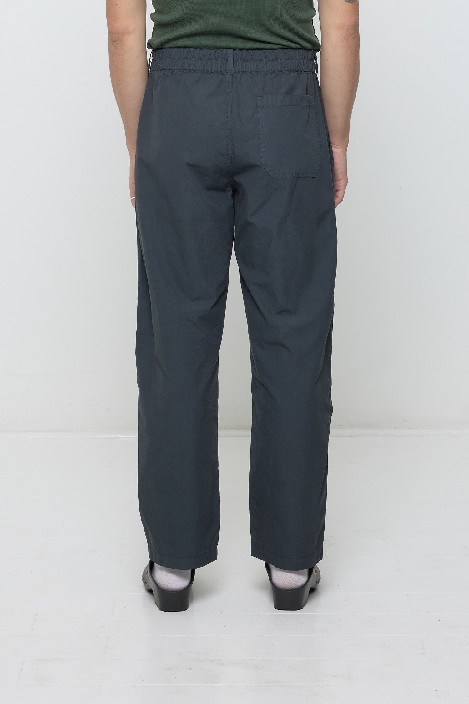 Back view shows elasticized back waistband and right back pocket.