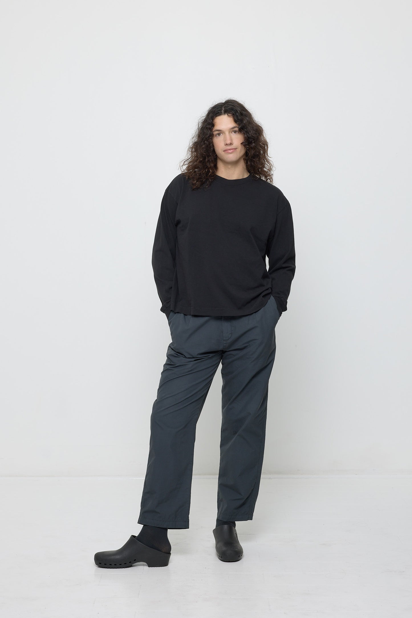 Easy styling with Life Uniform Pants and clogs.