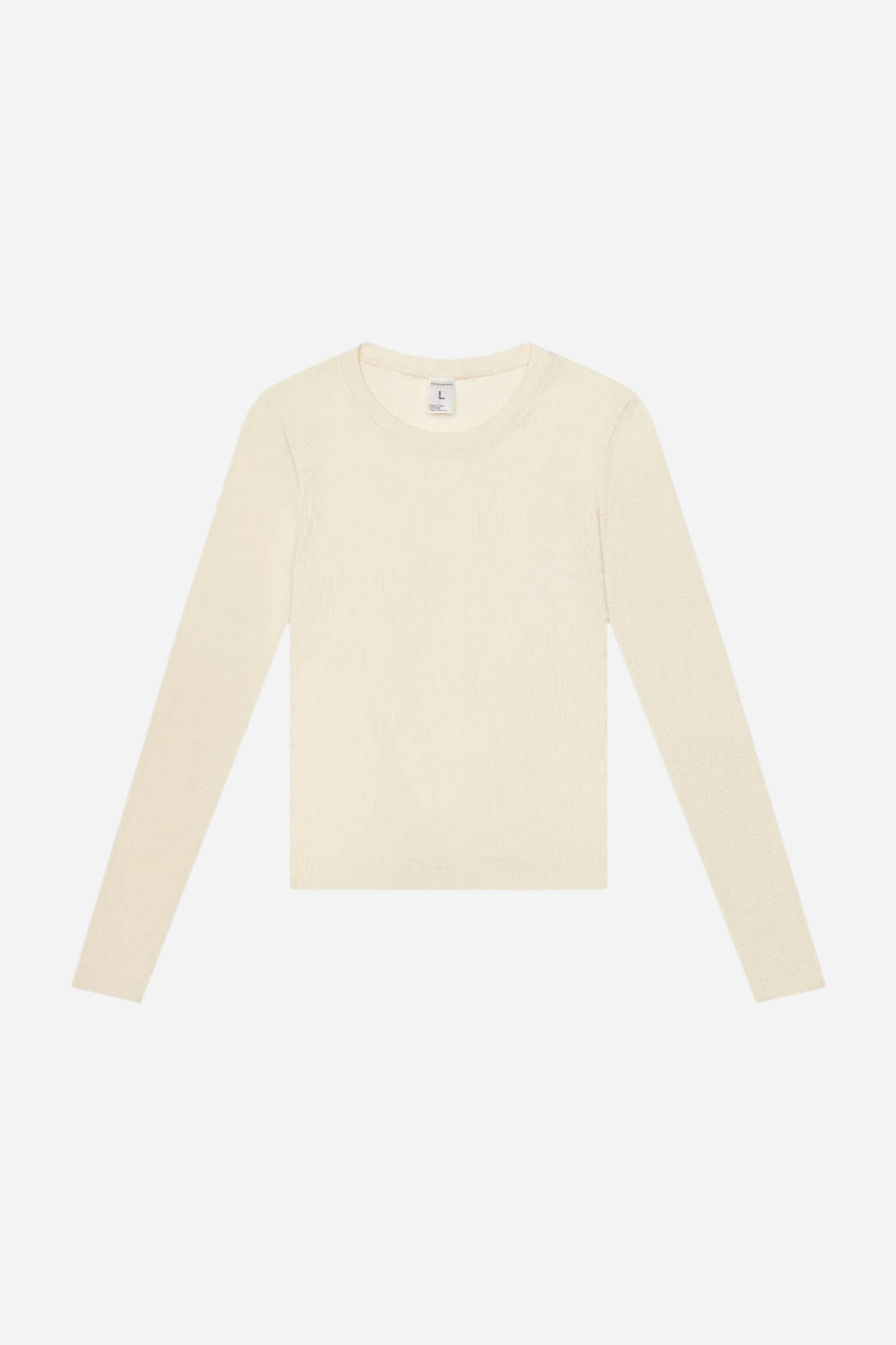 Flat lay, revealing the shirt’s slim, straight, and unstretched form.