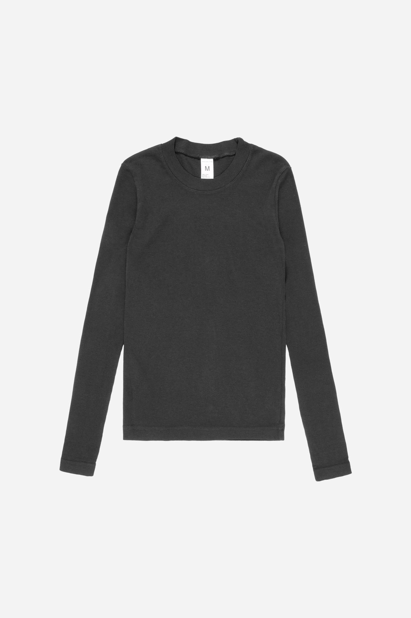 Flat lay of the Rib Long Sleeve in Slate, showing the full length and long sleeves.