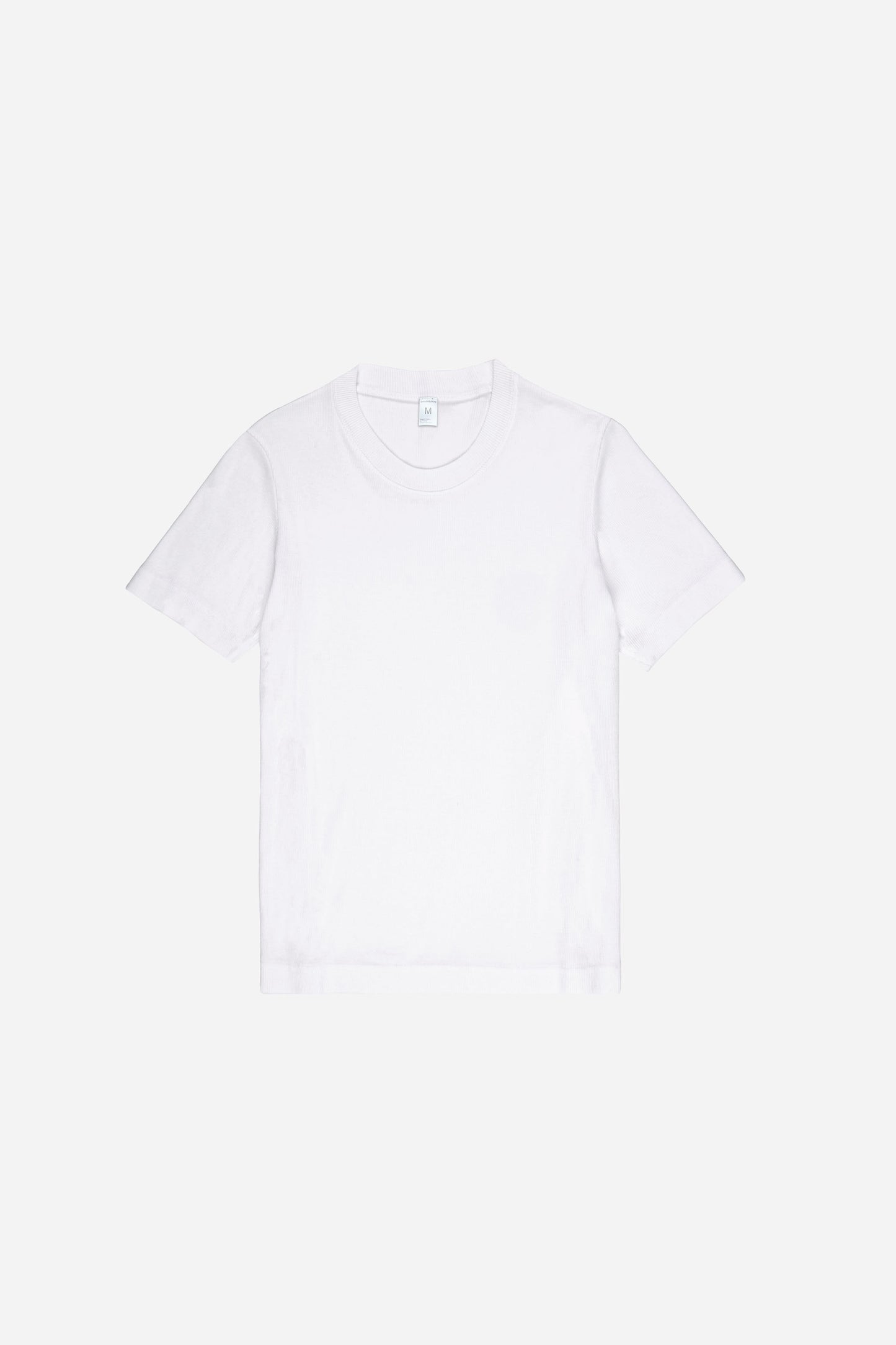 Flat lay of the Rib Short Sleeve in White, showing the full length and short sleeves.