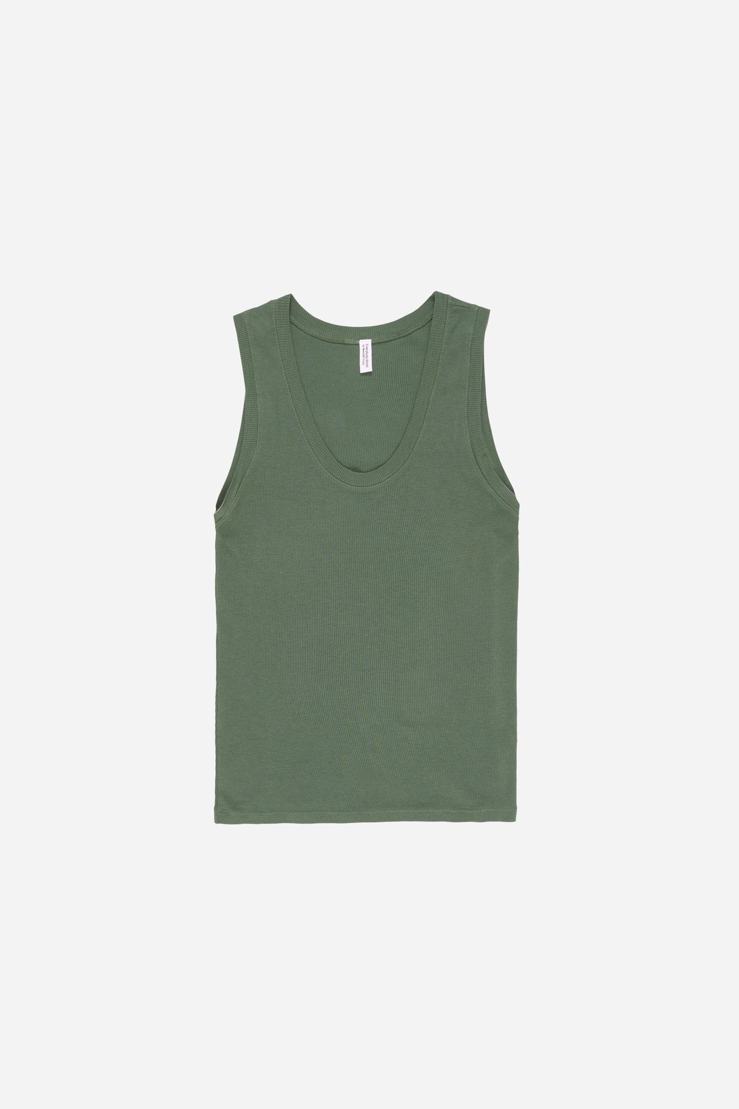 Flat lay of The Tank in Pine, front view with scoop neck