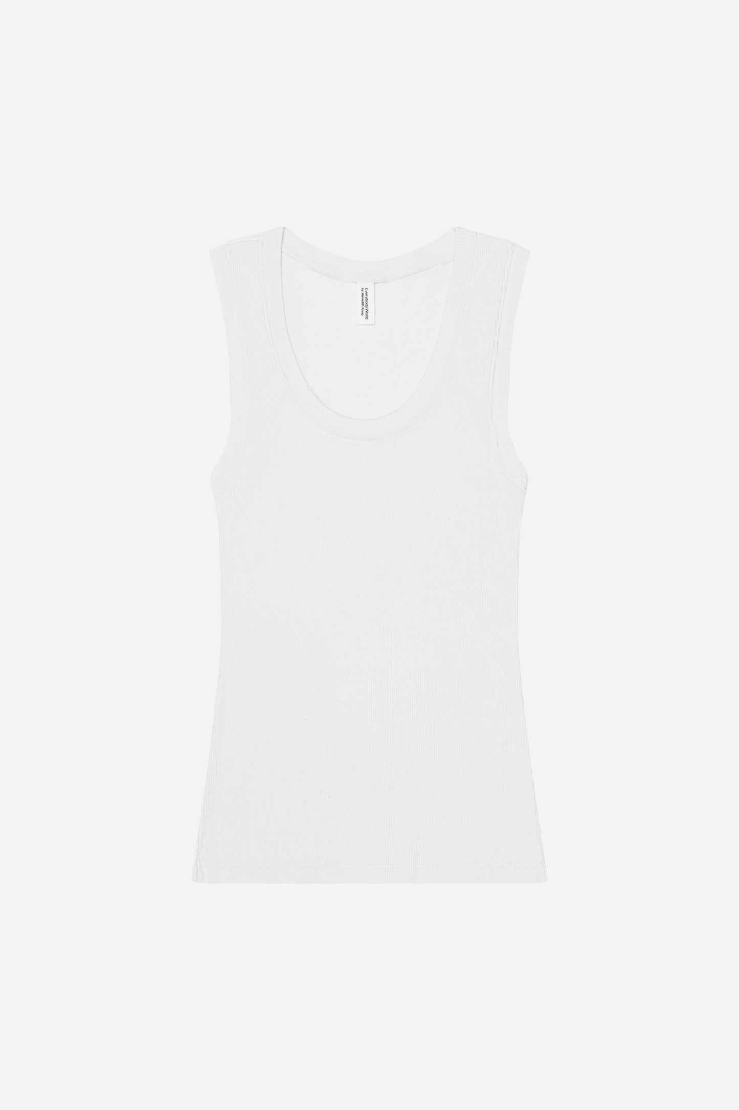 Flat lay of The Tank in White, front view with scoop neck
