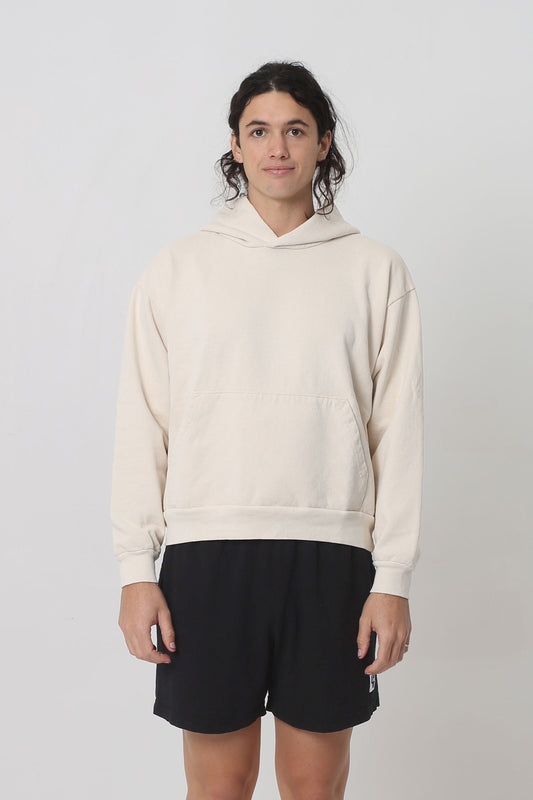 6' person in a size S Scour Trash Hoodie. Hem rest at their upper-middle hip.