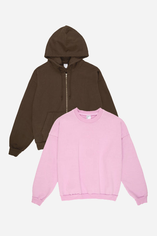 Flat lay of Lavender and Soil sweatshirts