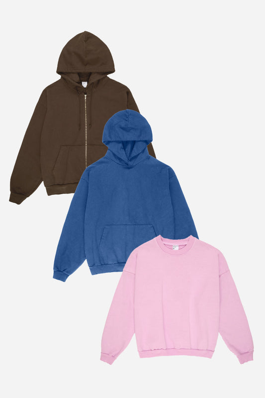 Flat lay of Lavender and Soil sweatshirts