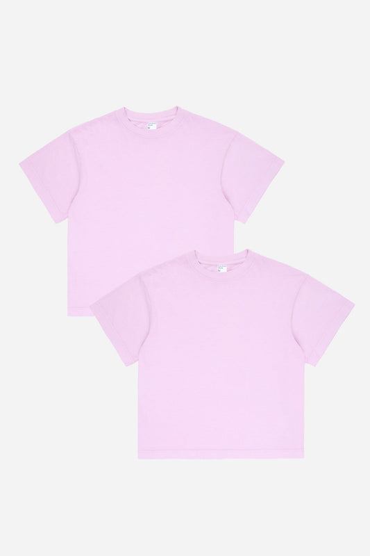 Two light purple t-shirts on a white background