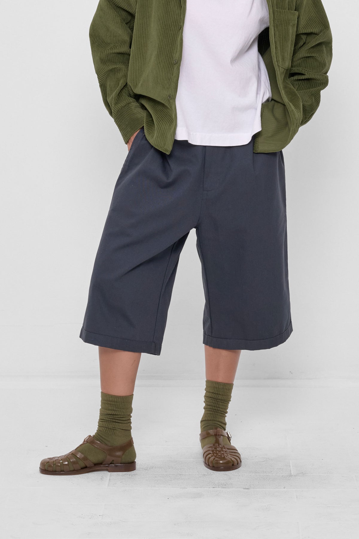 Bermuda Shorts in Slate – front view on model