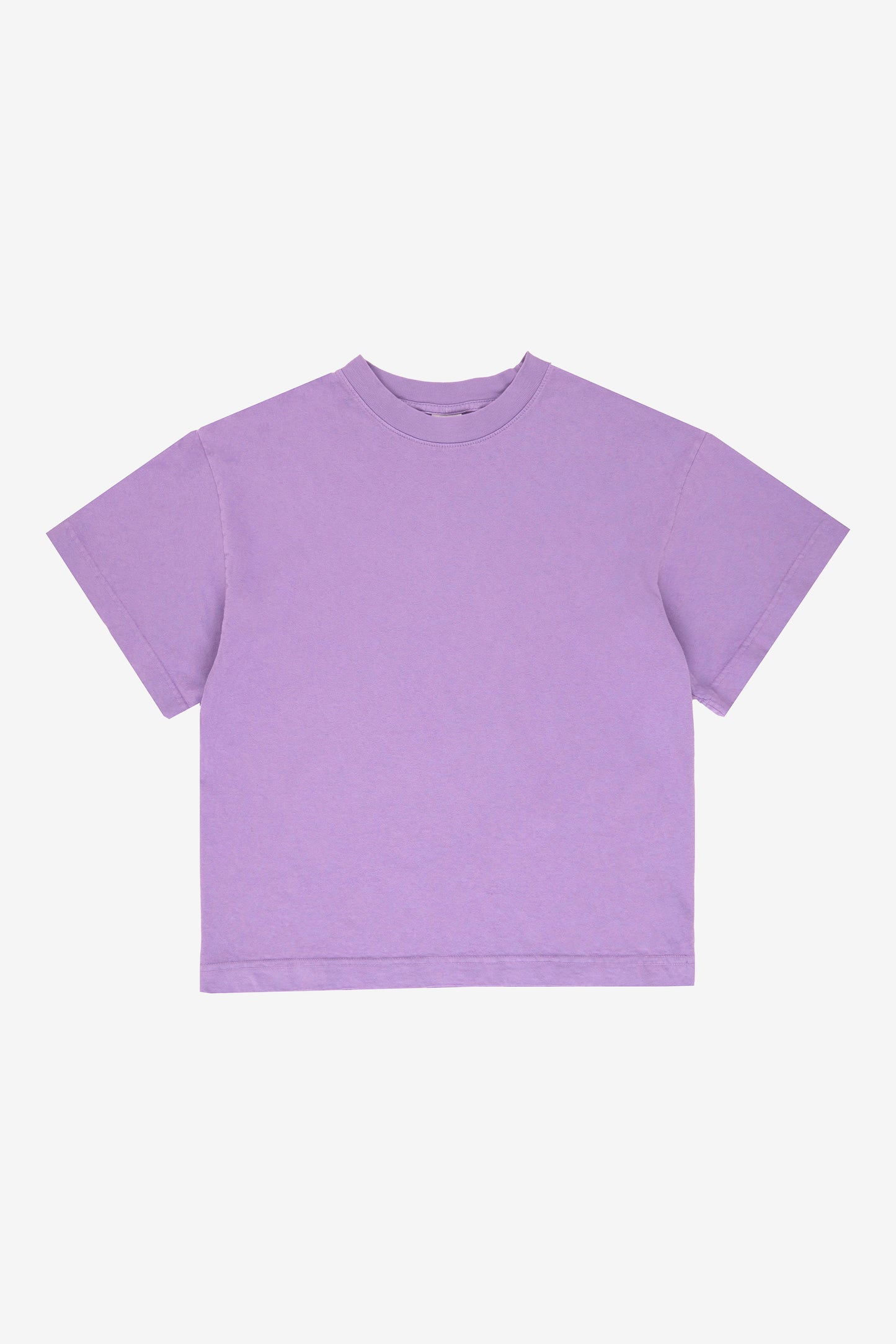 Flat lay showing the square-like boxy cut of the t-shirt.