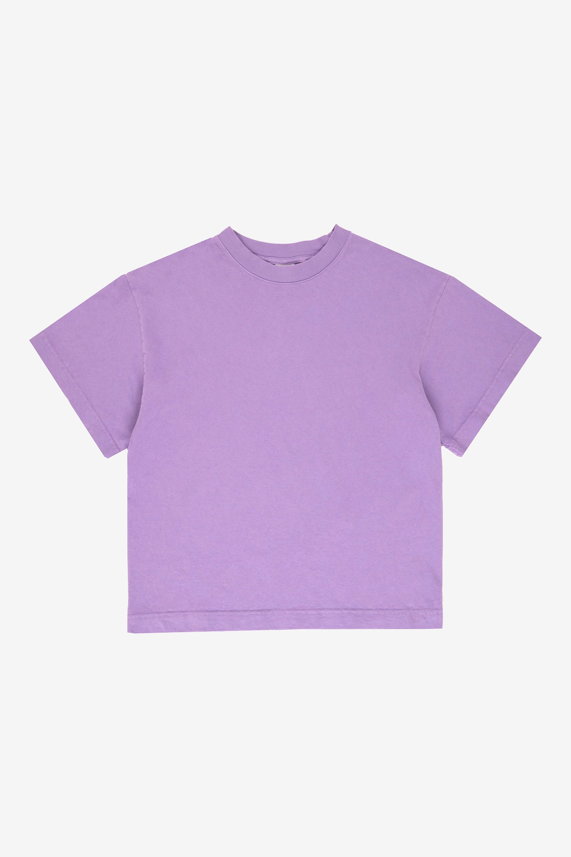 Flat lay showing the square-like boxy cut of the t-shirt.