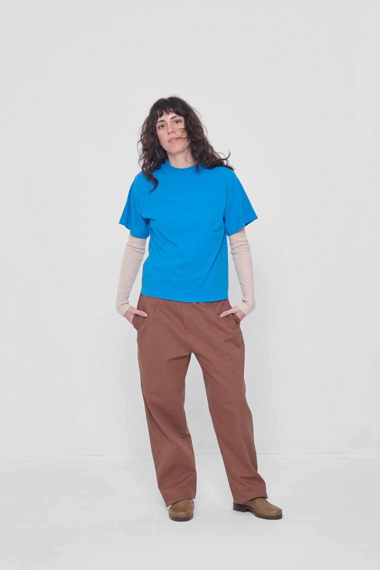 Layered with Oat Rib Long Sleeve and Potting Soil Life Uniform Pants.