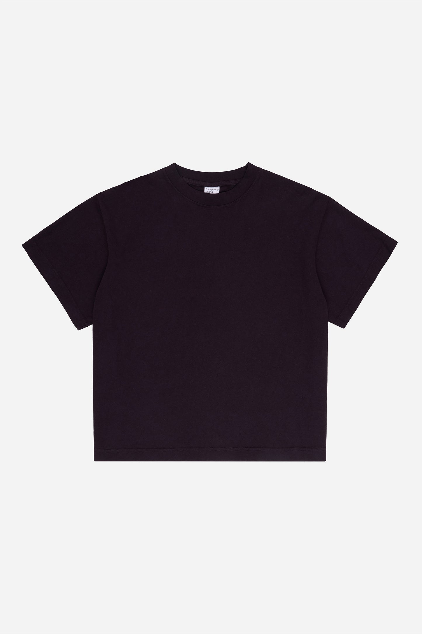 Flat lay of Mulberry dark purple Boxier Trash Tee showing the cut of the t-shirt.