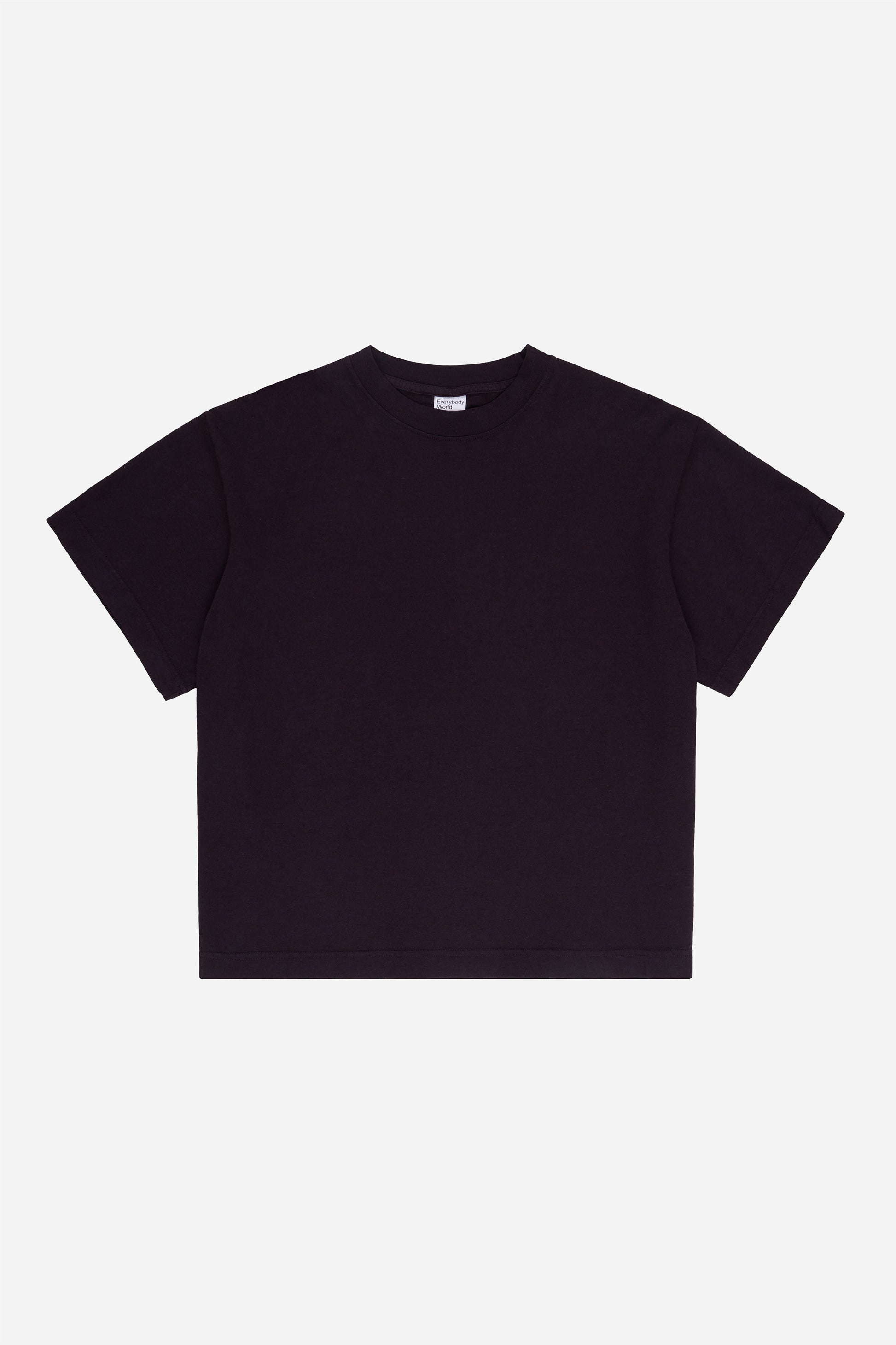 Flat lay of Mulberry dark purple Boxier Trash Tee showing the cut of the t-shirt.