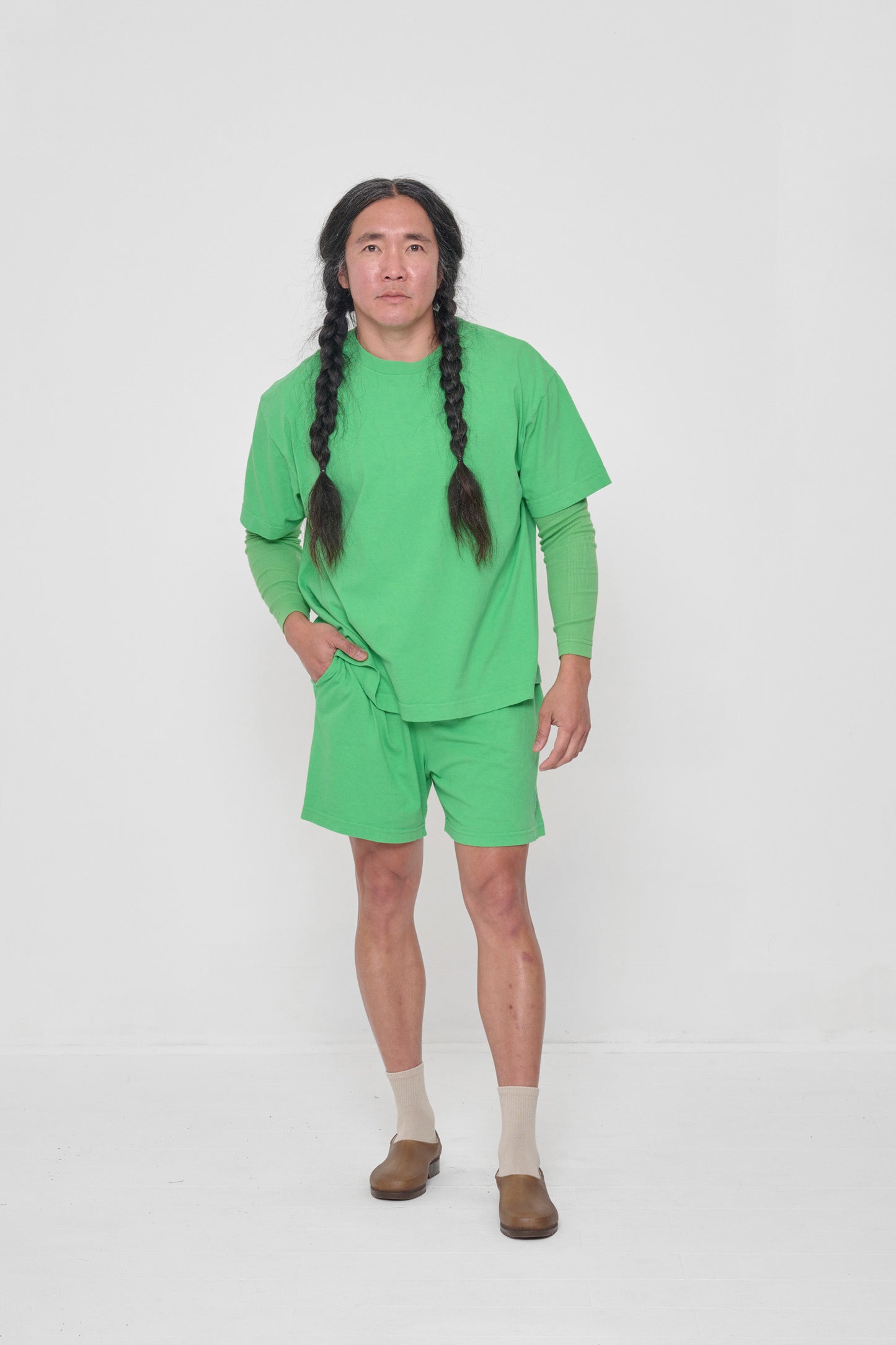 Layered with Nice Grass Rib Long Sleeve and Nice Grass Everyday Shorts.