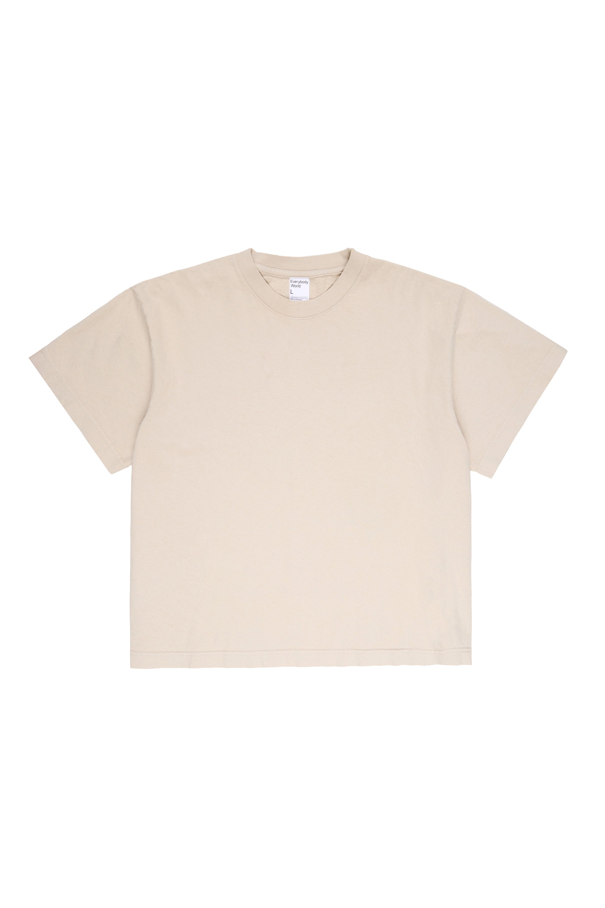 Flat lay of Oat beige Boxier Trash Tee showing the cut of the t-shirt.