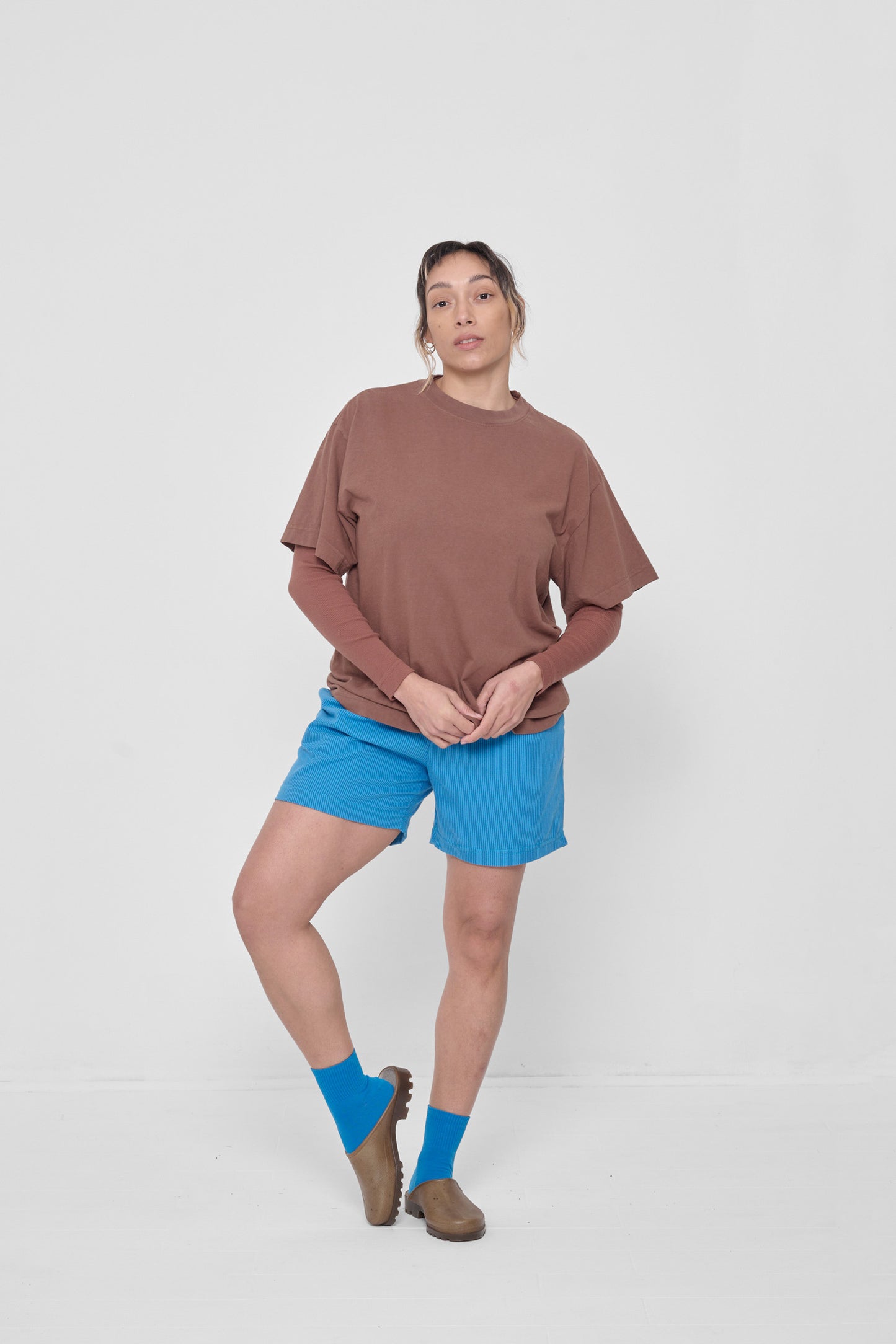 Layered over a Potting Soil Rib Long Sleeve and Malibu Stripe Poplin Everyday Shorts.