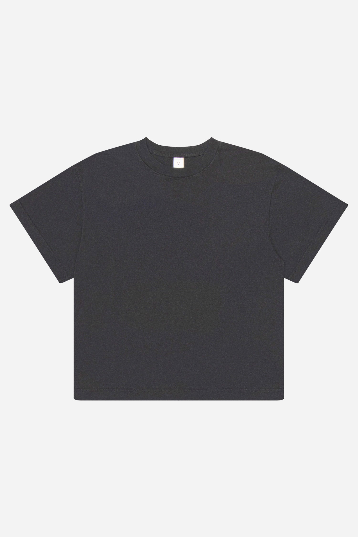 Flat lay of Slate Heavyweight Boxier Trash Tee showing the straight boxy cut of the T-shirt.