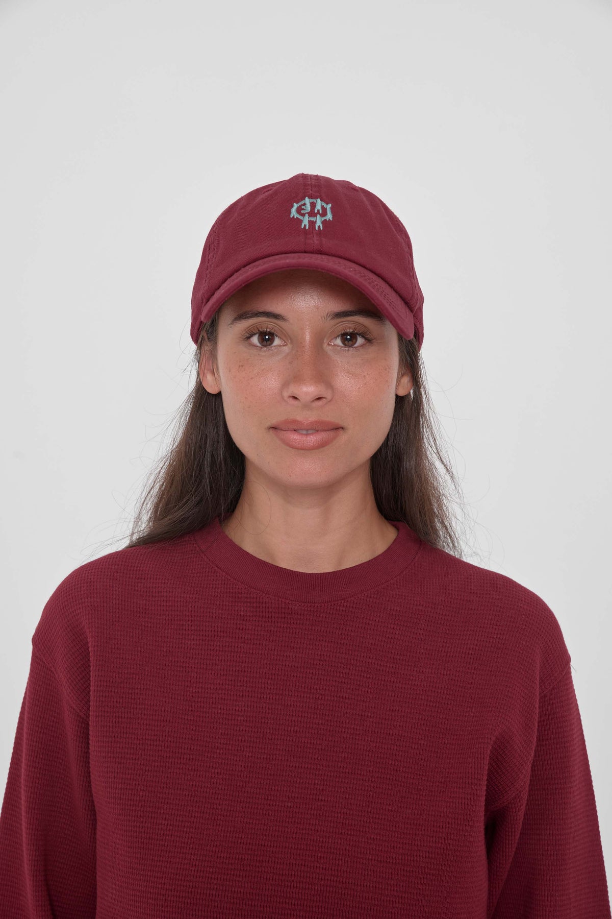 Bucky Logo Cap in Garnet - front view of model
