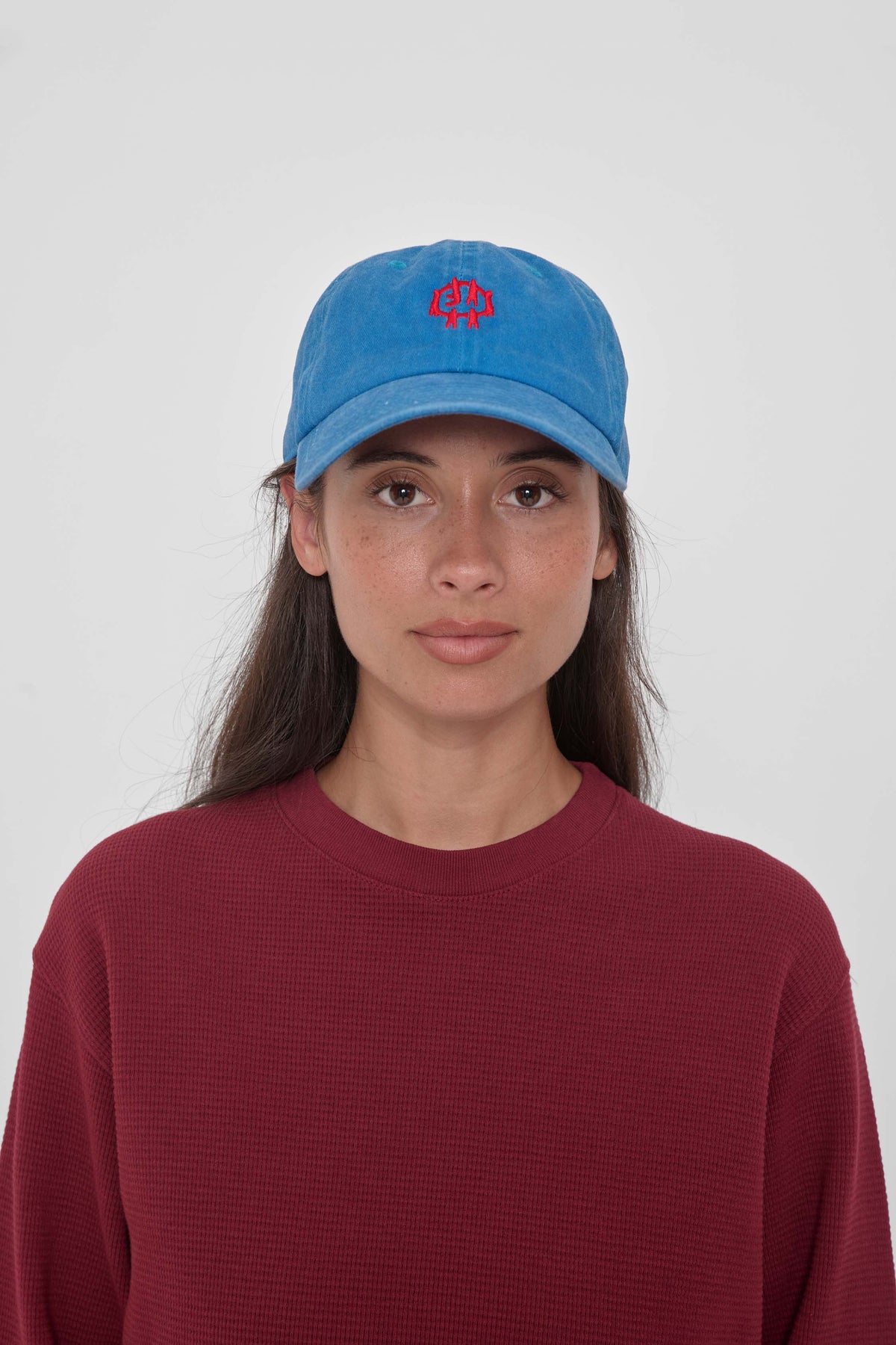 Bucky Logo Cap in Malibu - front view of model