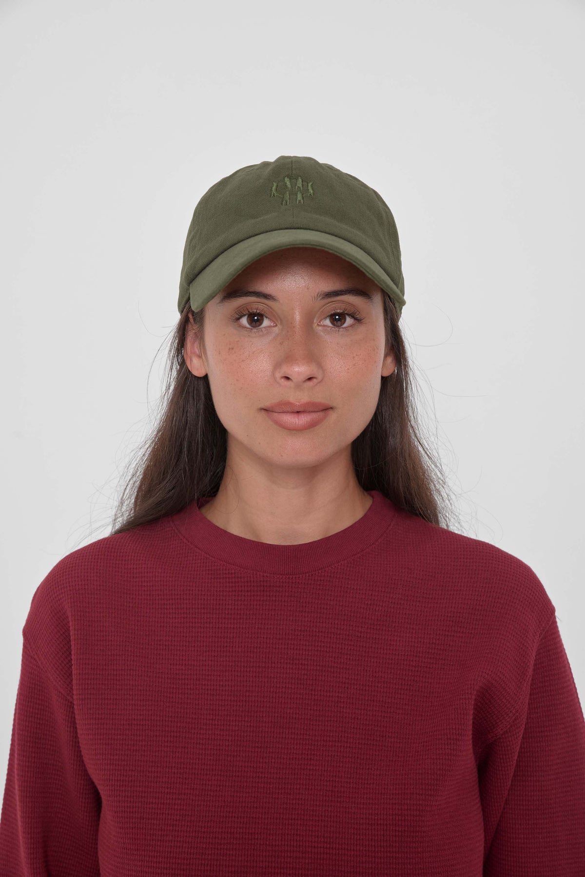 Bucky Logo Cap in Olive - front view of model