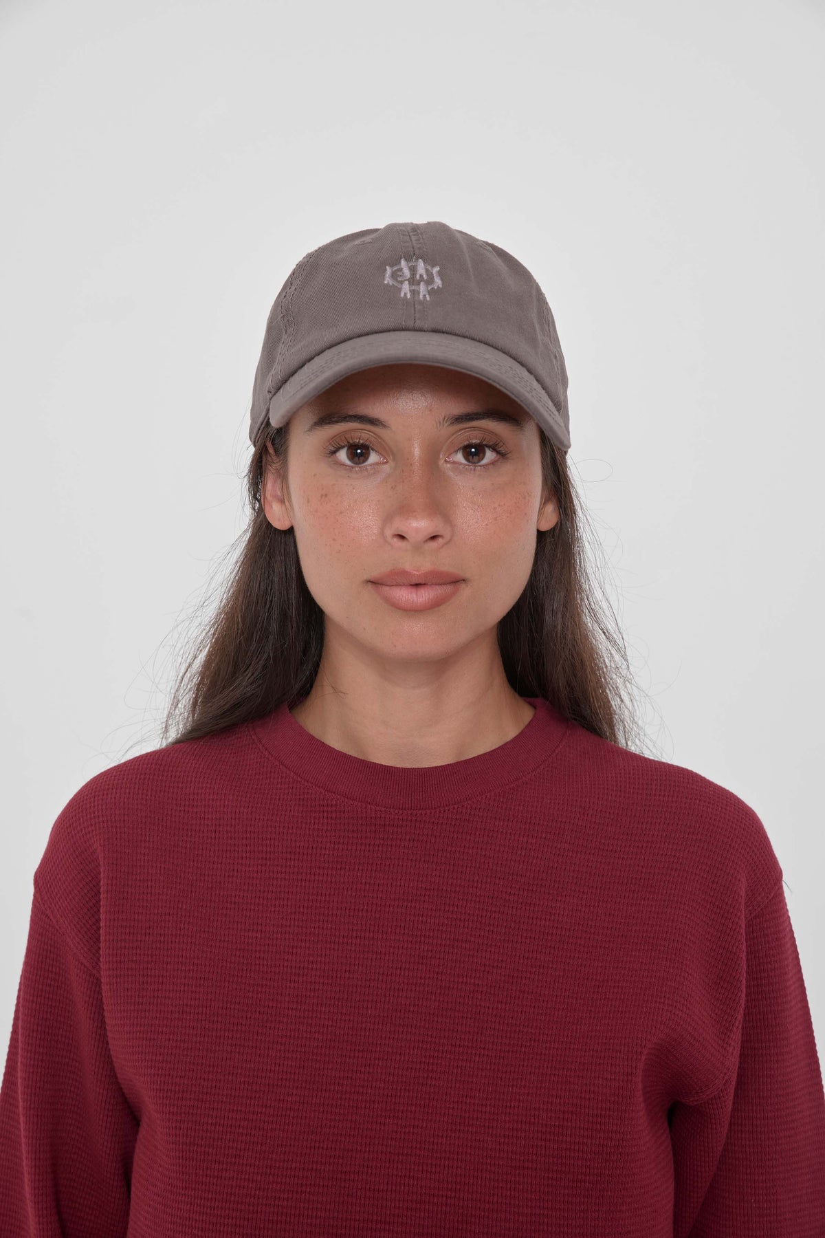 Bucky Logo Cap in Stone - front view of model