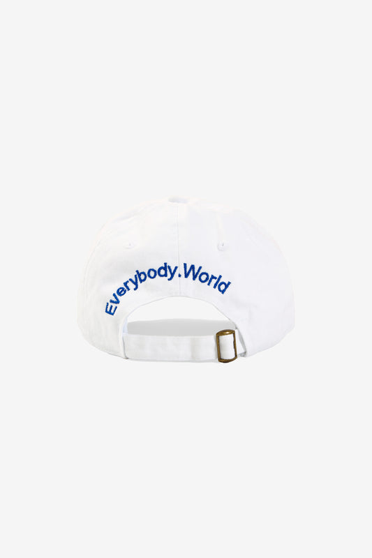 Back view showing "Everybody.World" embroidered over the adjustable opening.