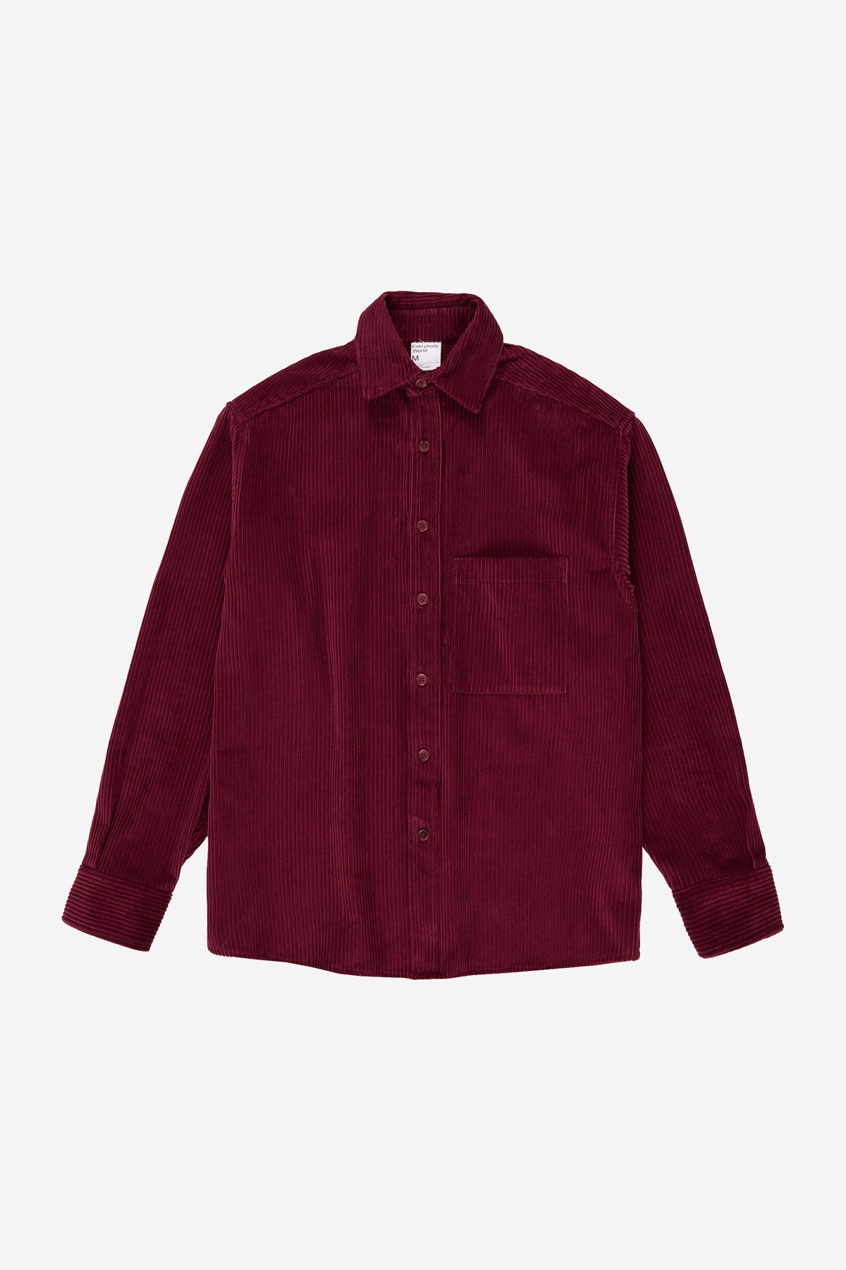 Cord Button-Up Shirt in Garnet – flat lay, no model