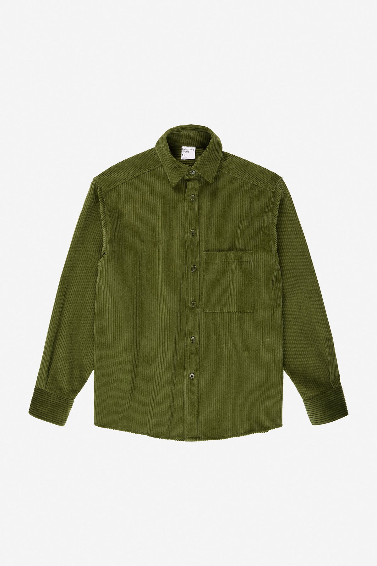 Cord Button-Up Shirt in Olive – flat lay, no model