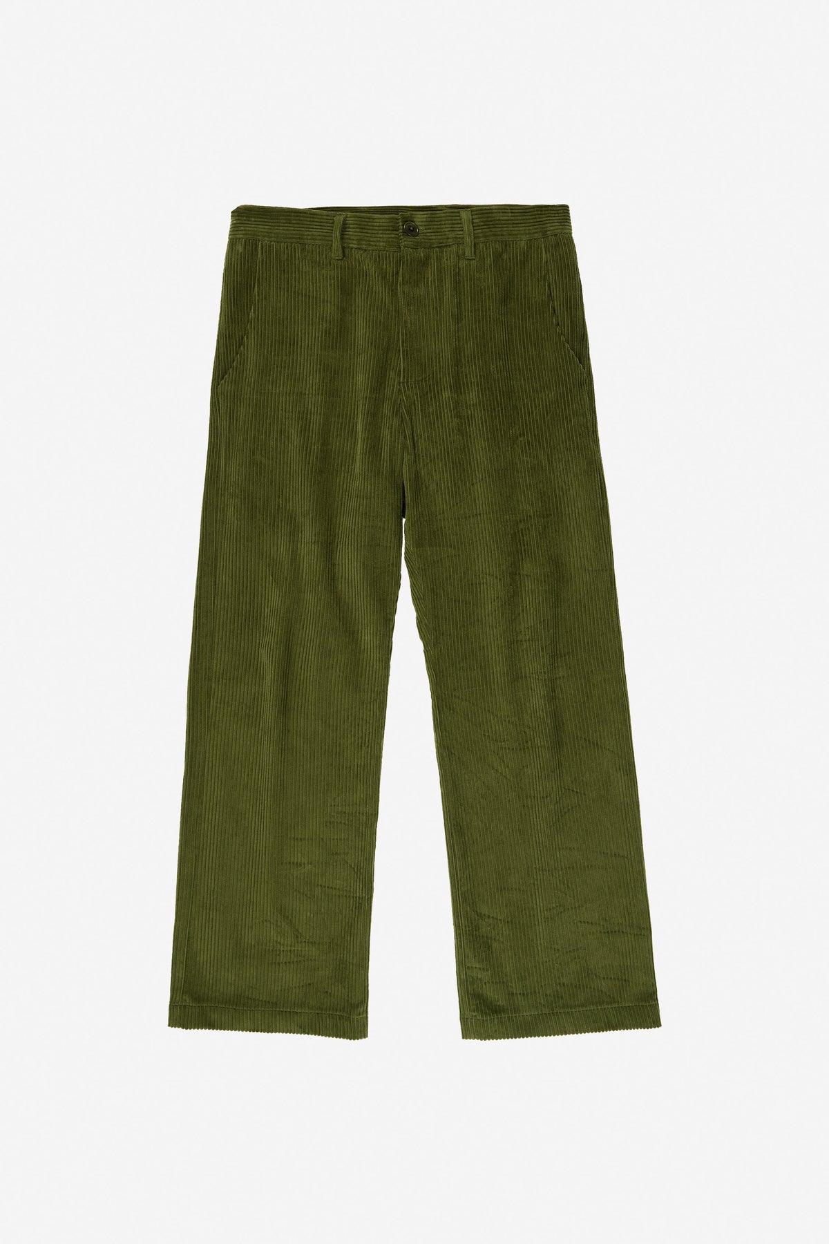 Cord Pants in Olive – front view flat lay, no model