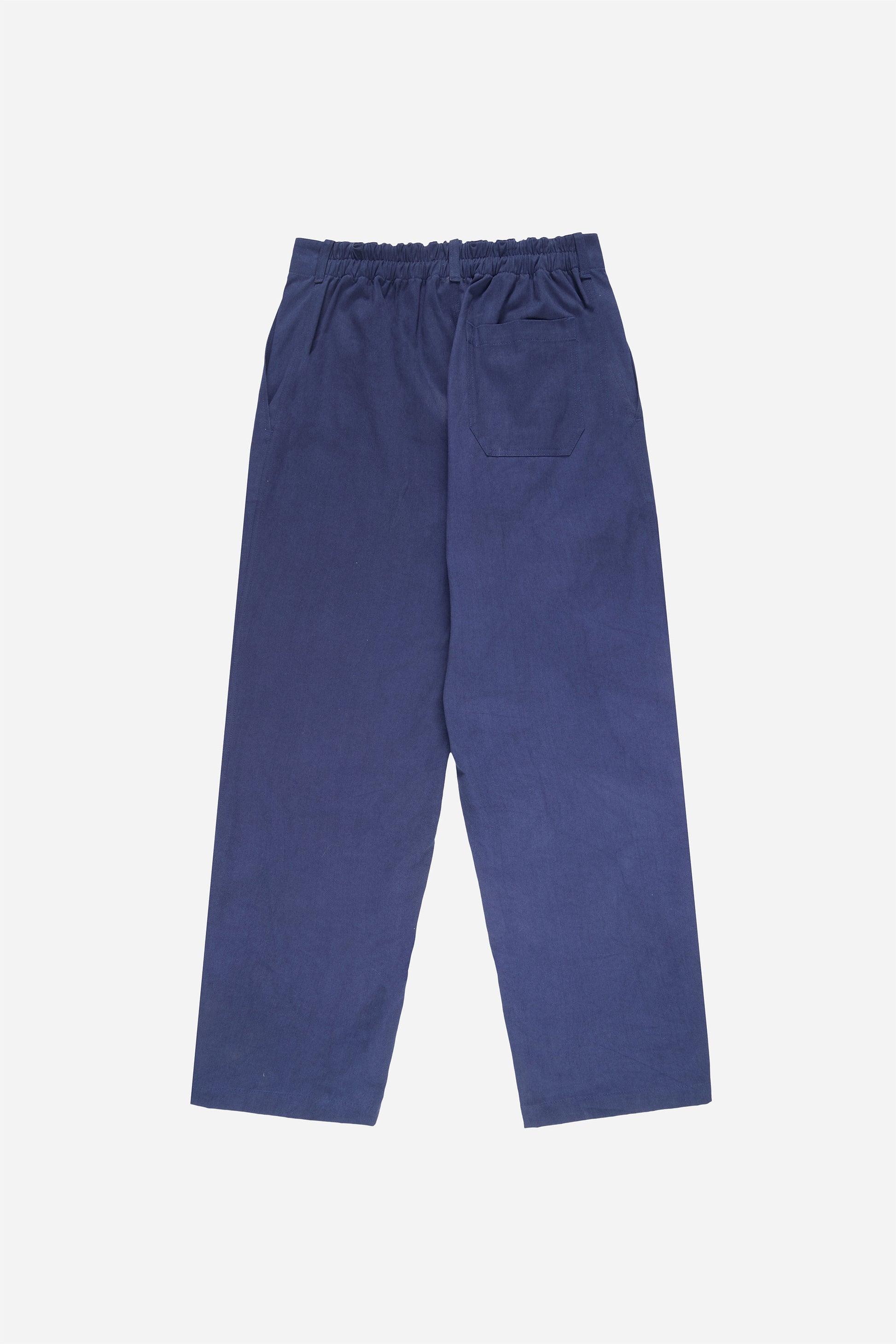 Flat lay of Washed Navy Life Uniform Pants back view, showing elastic on back of the waistband and back pocket.