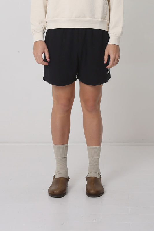 6' person in size L Black Everyday Shorts shows straight leg roominess.