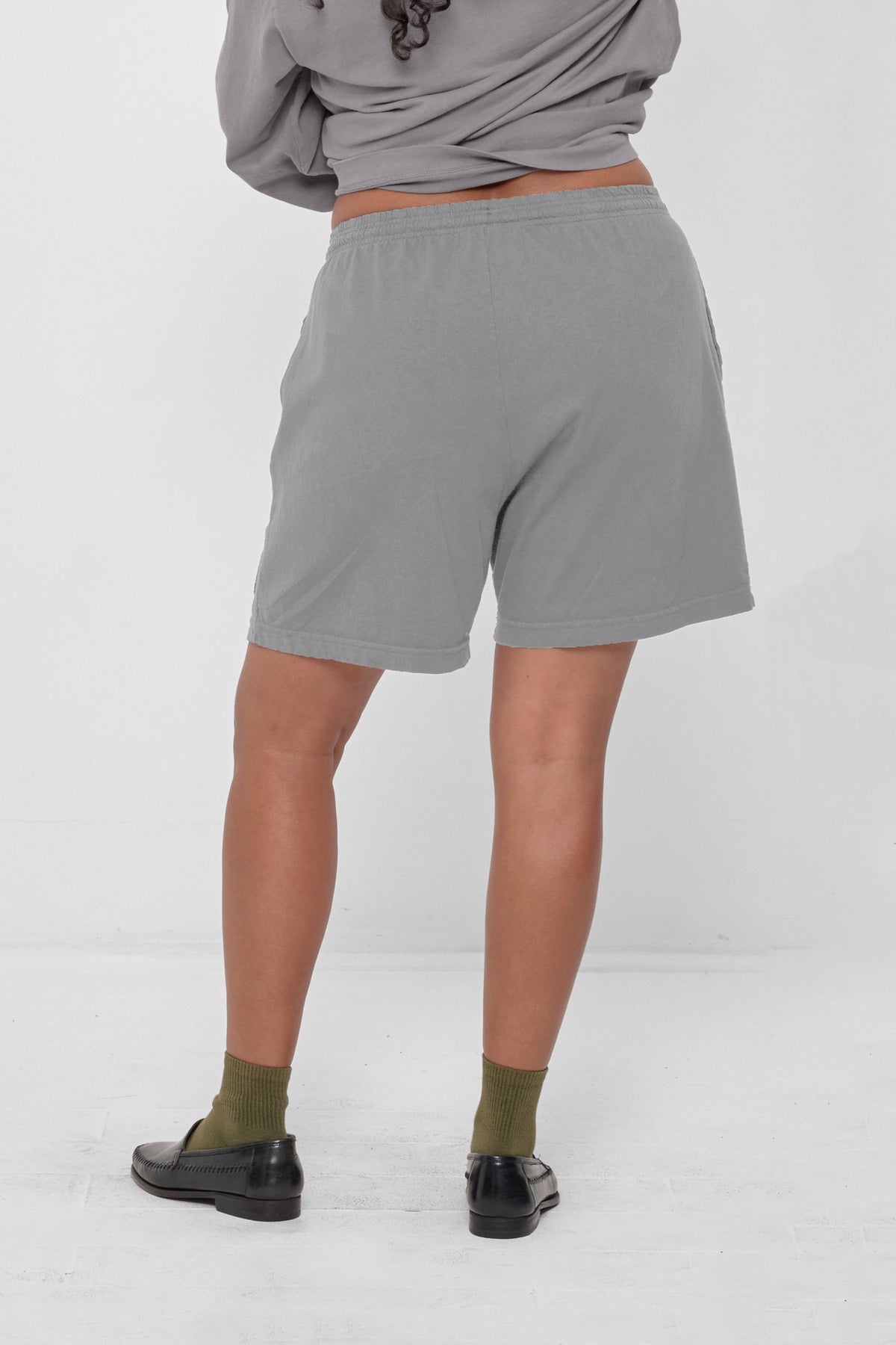 Everyday Shorts in Stone - back view on model
