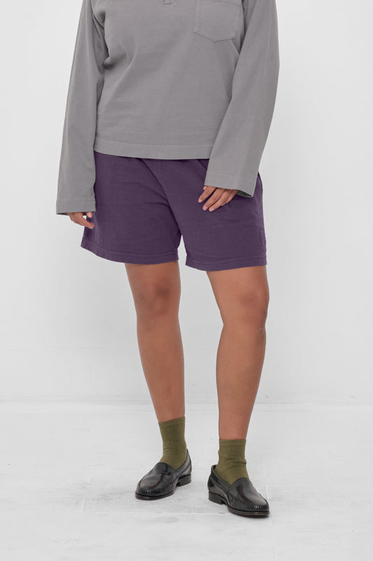 Everyday Shorts in Washed Mulberry - front view, model's hands to their side
