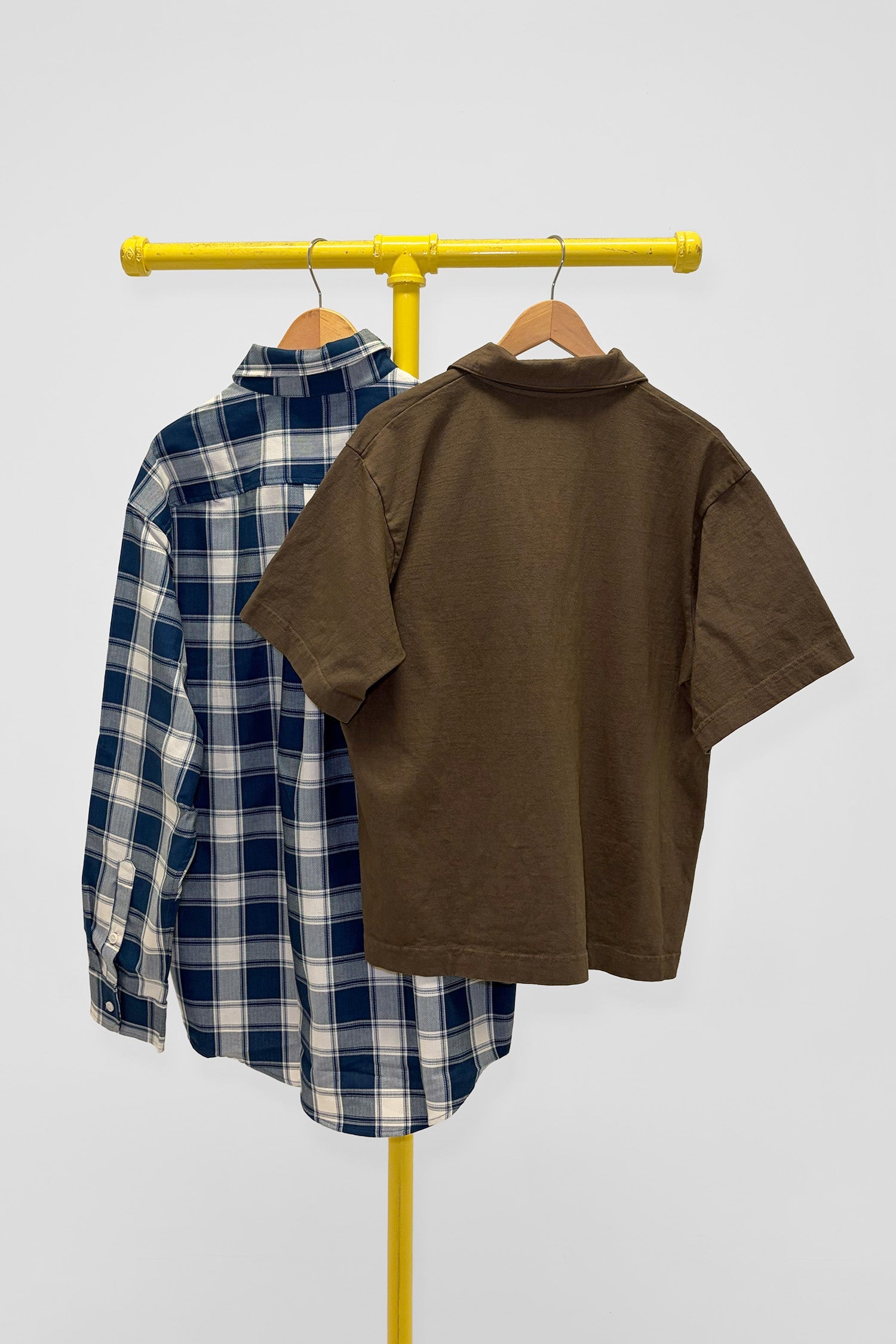 XL Plaid Button-Up & Trash Polo, back view