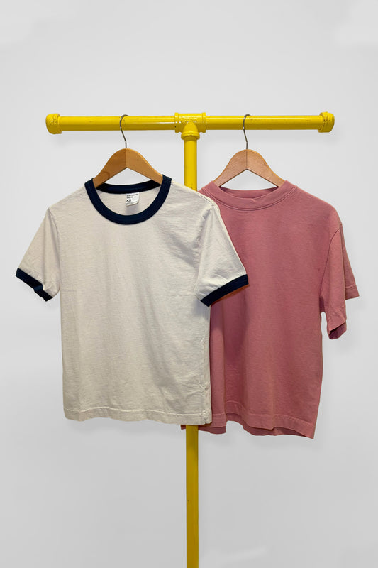 XS Boxier Trash Tee & Ringer Trash Tee, front view