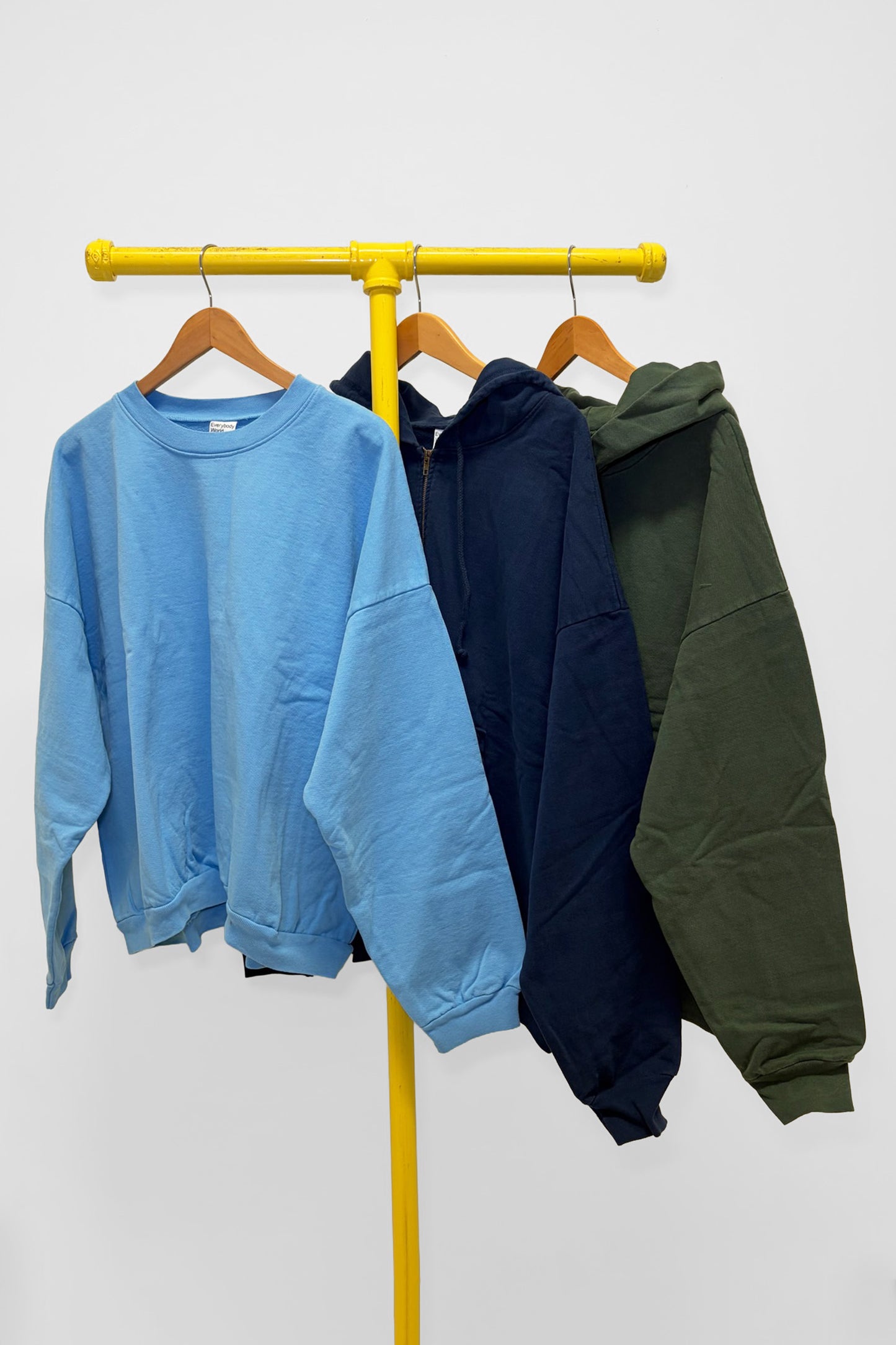 XL Trash Crewneck & Trash Zip Up Hoodie & Trash Hoodie, front view