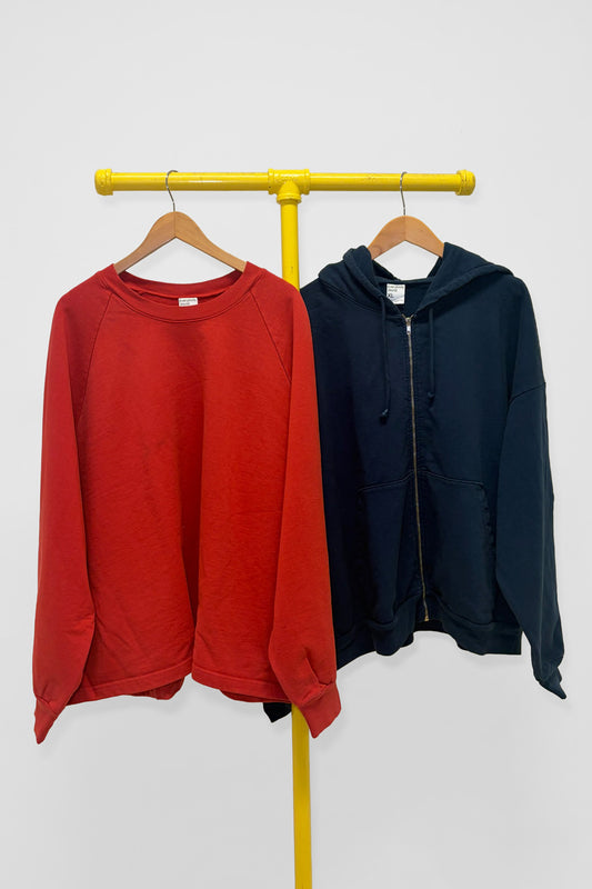 XL Trash Raglan & Trash Zip Up Hoodie, front view