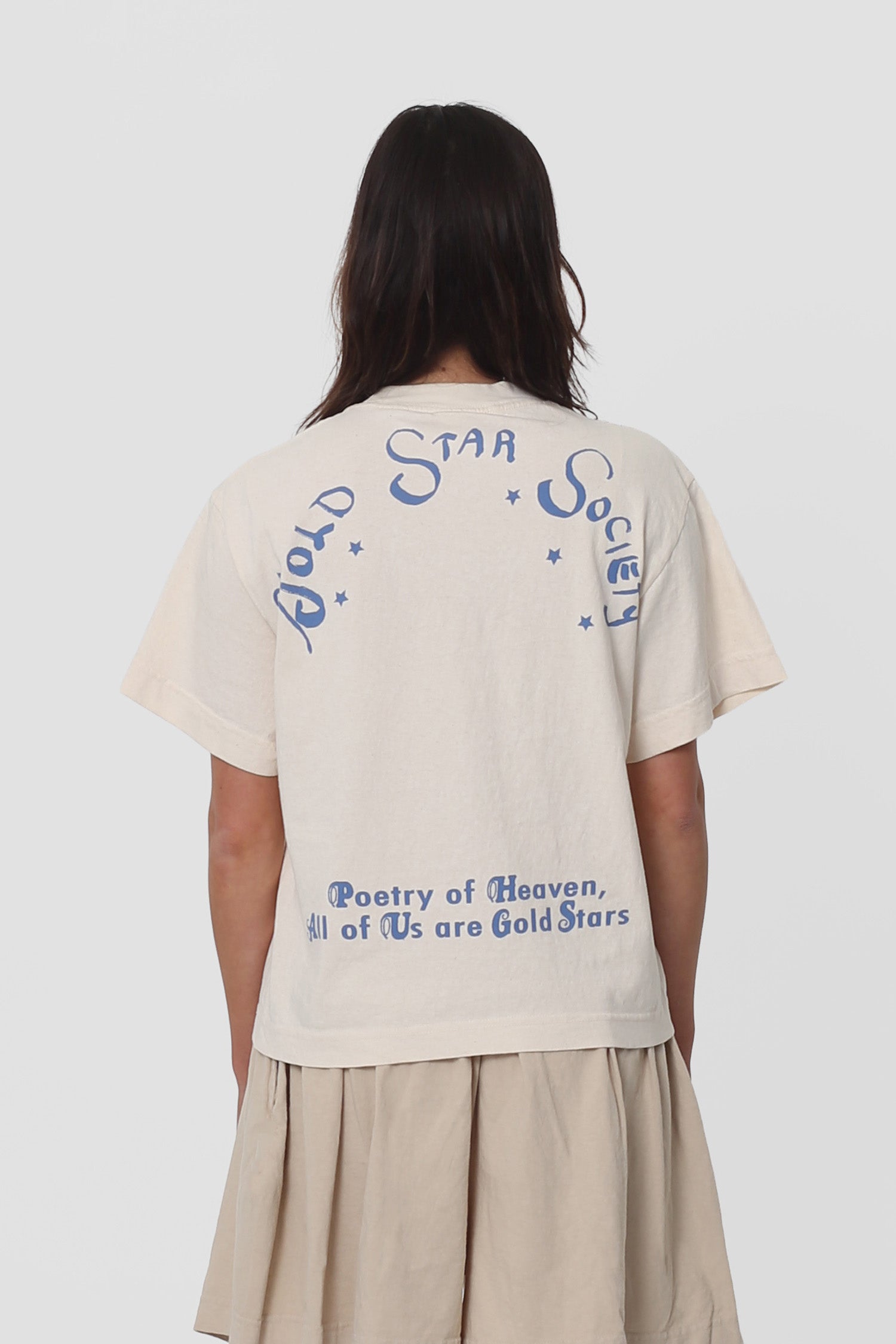 Back view shows graphic text, "Gold Star Society. Poetry of heaven, All of Us are Gold Stars."