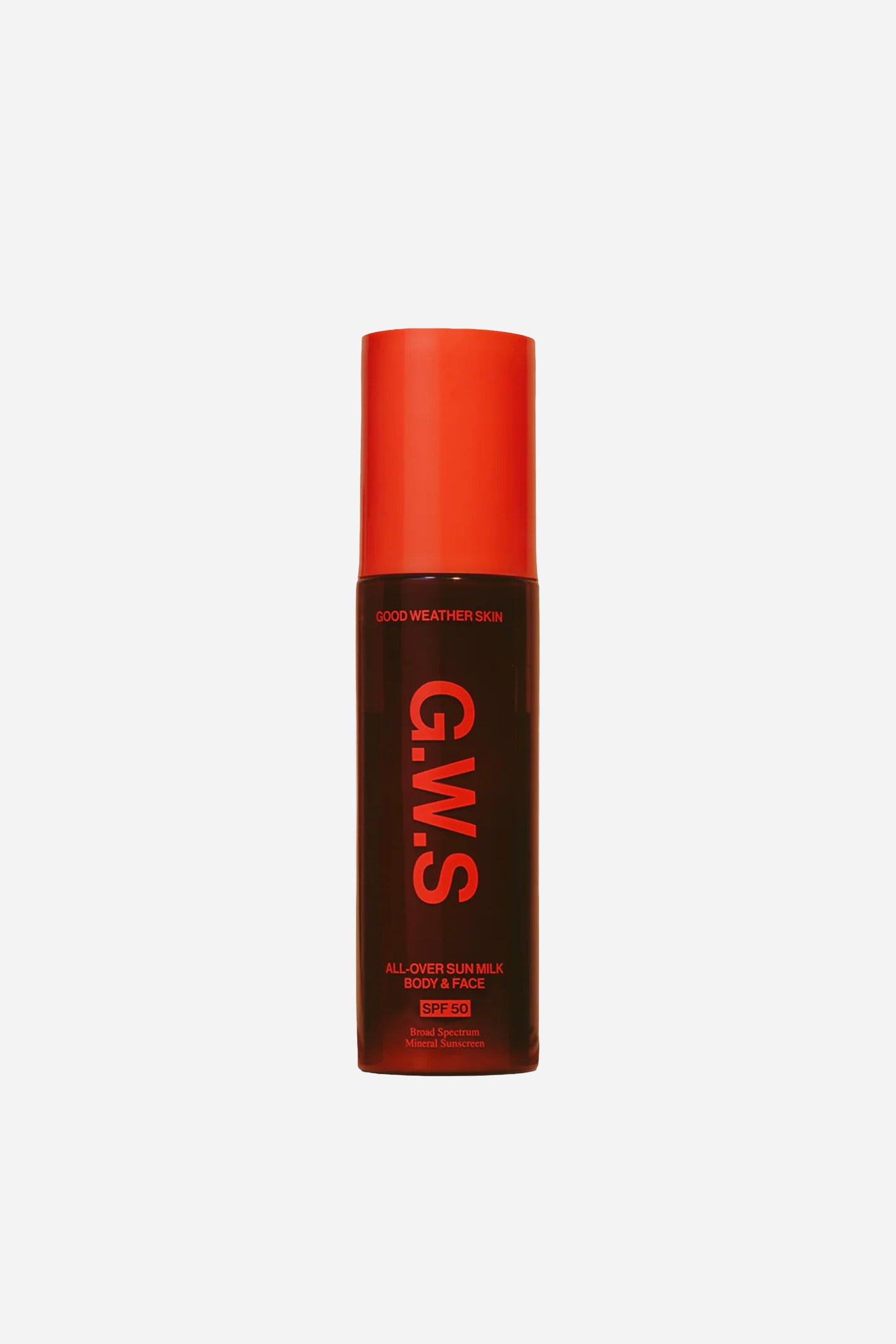 Orange bottle packaging of Good Weather Skin All-Over Sun Milk