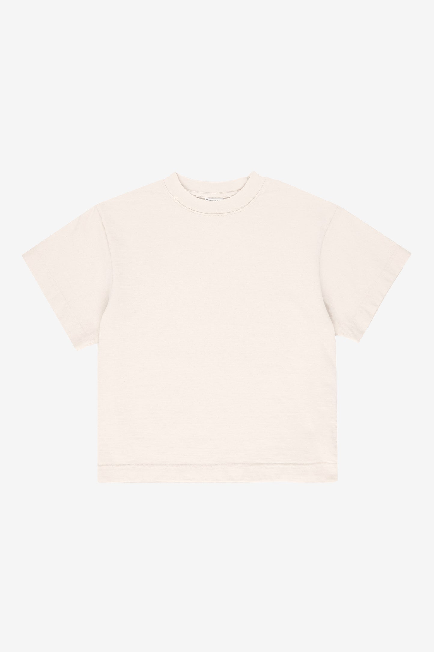 Flat lay showing the straight boxy cut of the T-shirt.