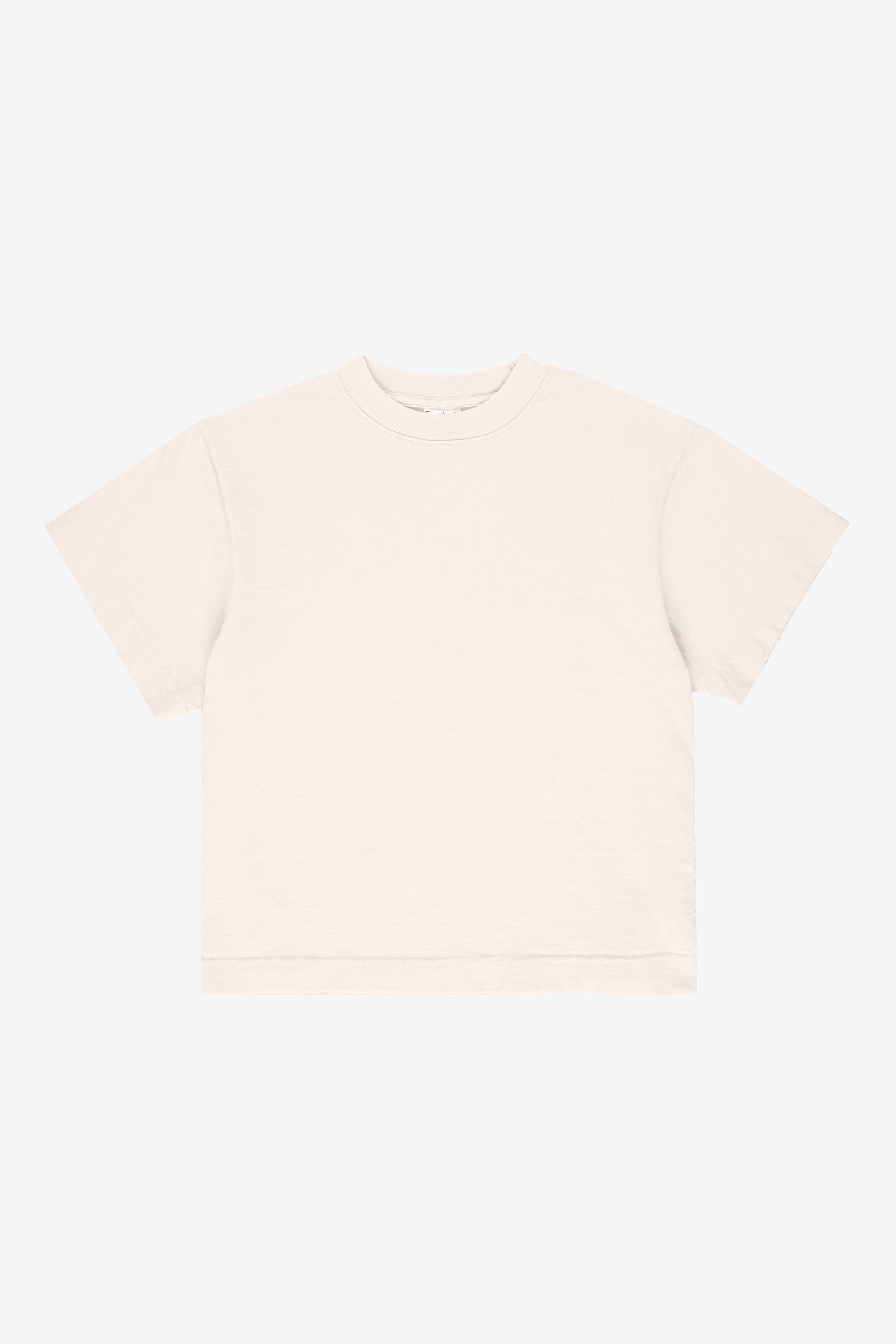 Flat lay showing the straight boxy cut of the T-shirt.